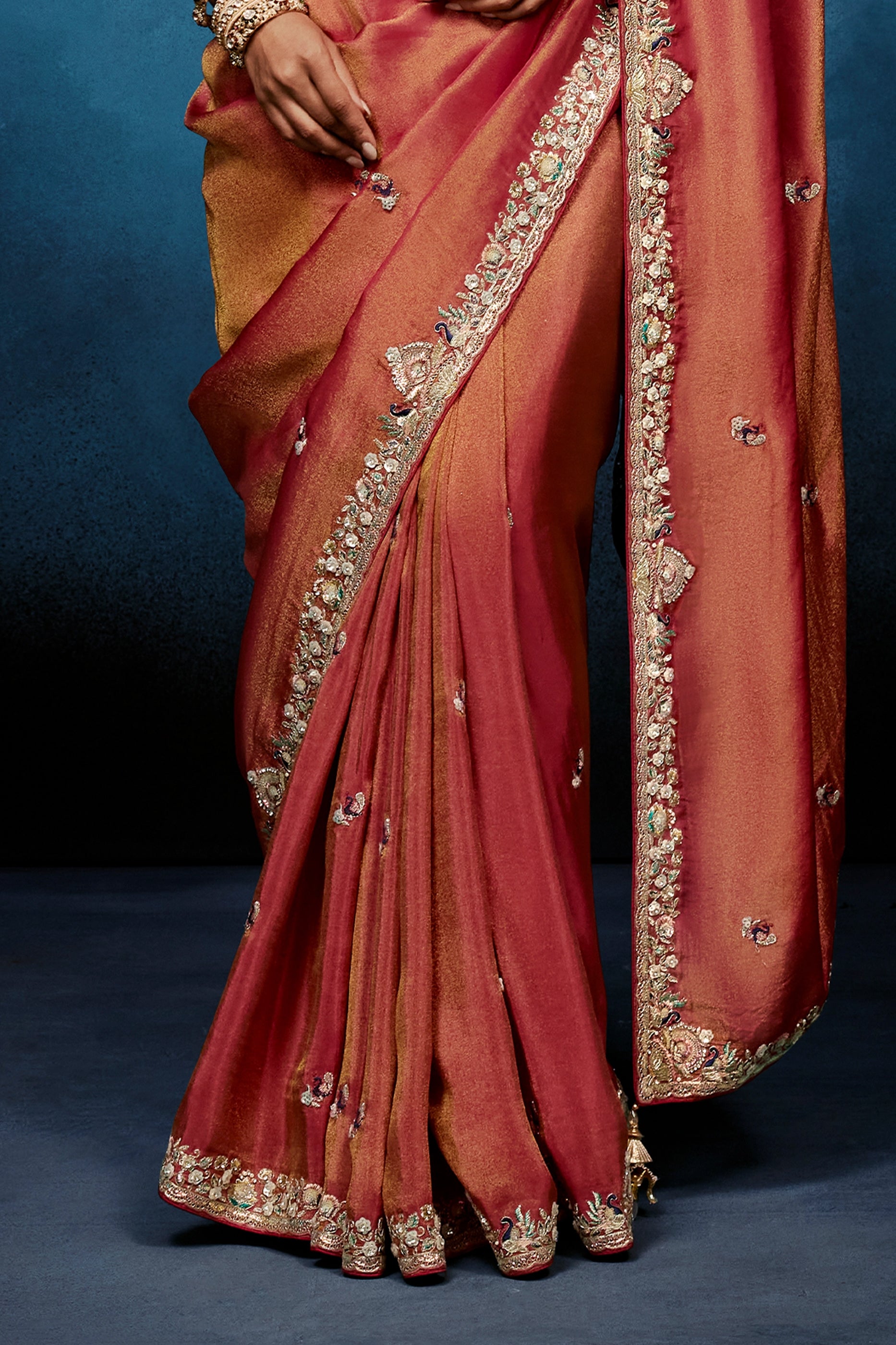 Coral Peach Embroidered Organza Silk Saree-SAR12598_5_SareeButa.com