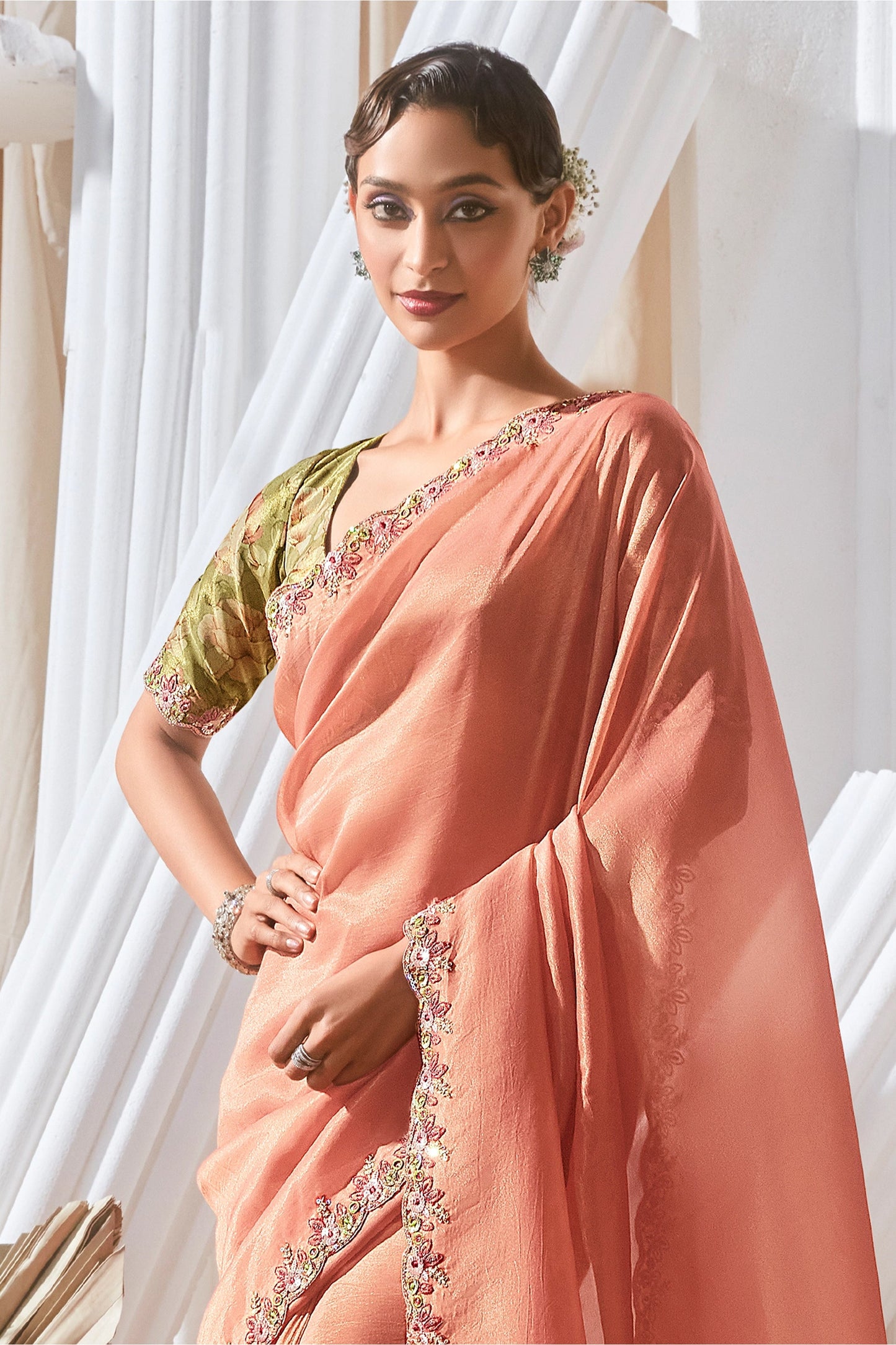Coral Peach Embroidered Tissue Silk Saree-SAR10233_4_SareeButa.com