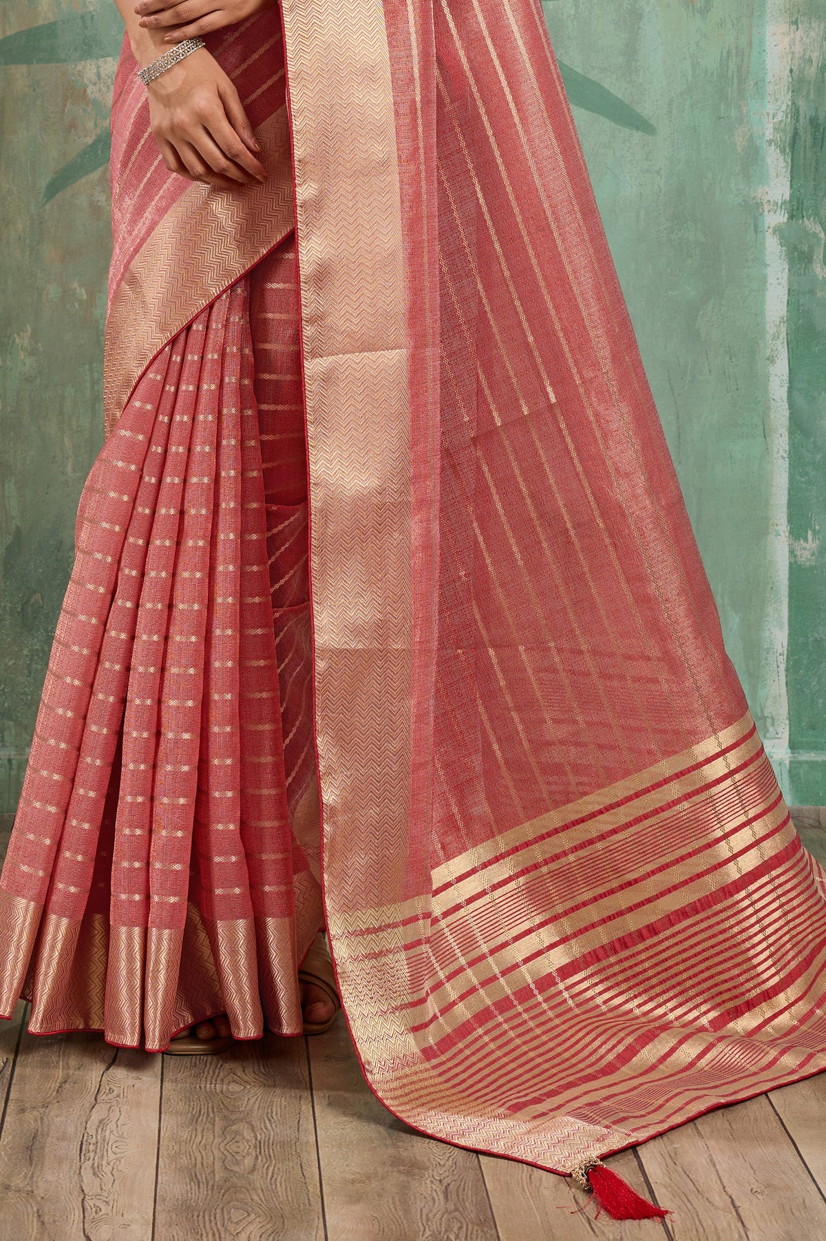Coral Pink Woven Cotton Tissue Saree-SAR12935_6_SareeButa.com