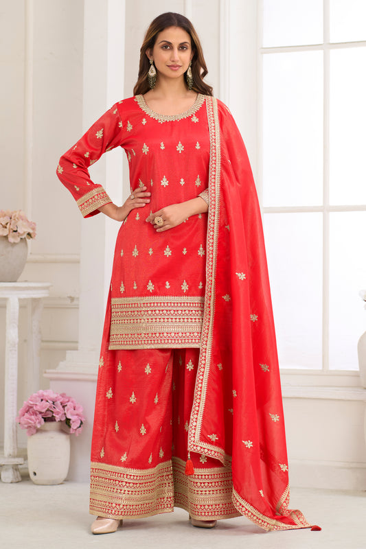 Coral Red Readymade Embroidered Simar Silk Suit-SAR12223_1_SareeButa.com