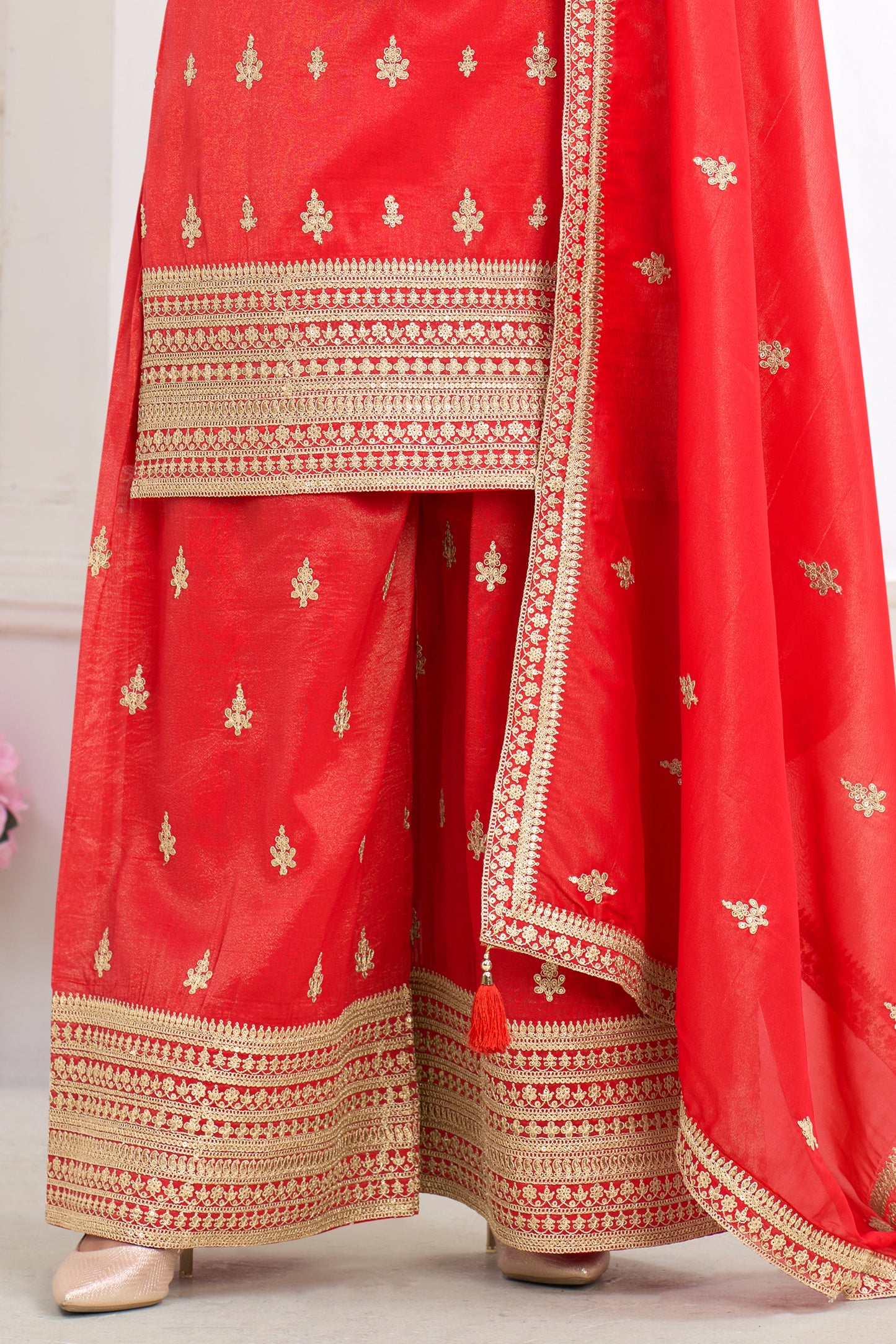 Coral Red Readymade Embroidered Simar Silk Suit-SAR12223_4_SareeButa.com
