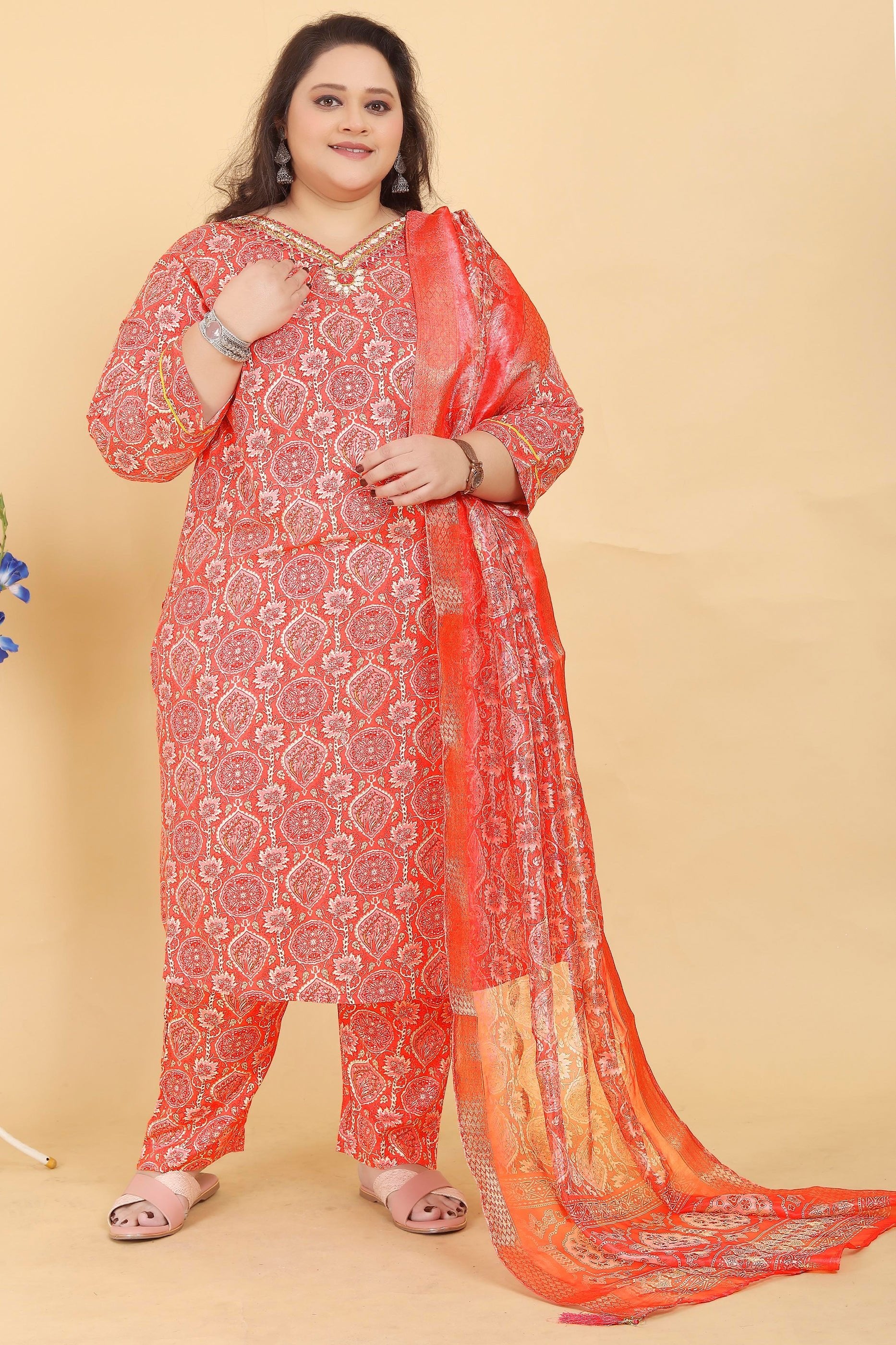 Coral Red Readymade Rayon Suit-SAR11762_1_SareeButa.com