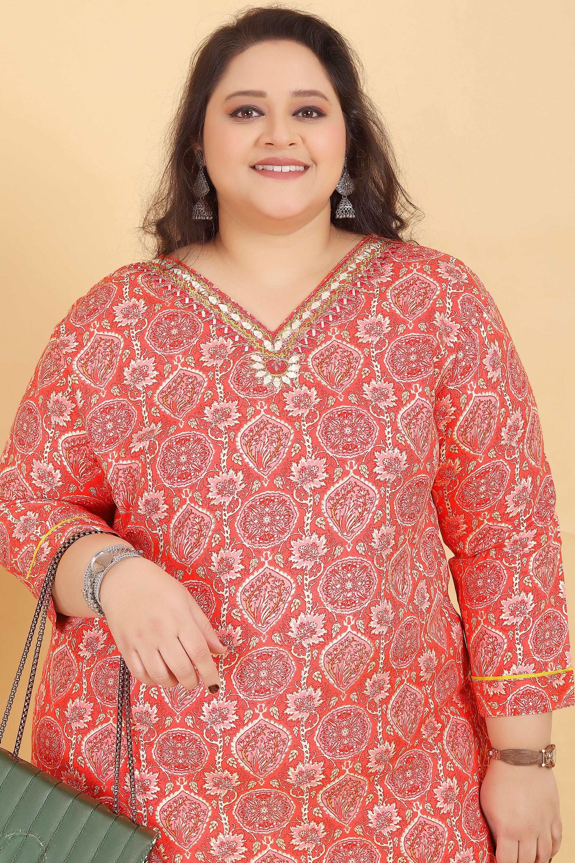 Coral Red Readymade Rayon Suit-SAR11762_2_SareeButa.com