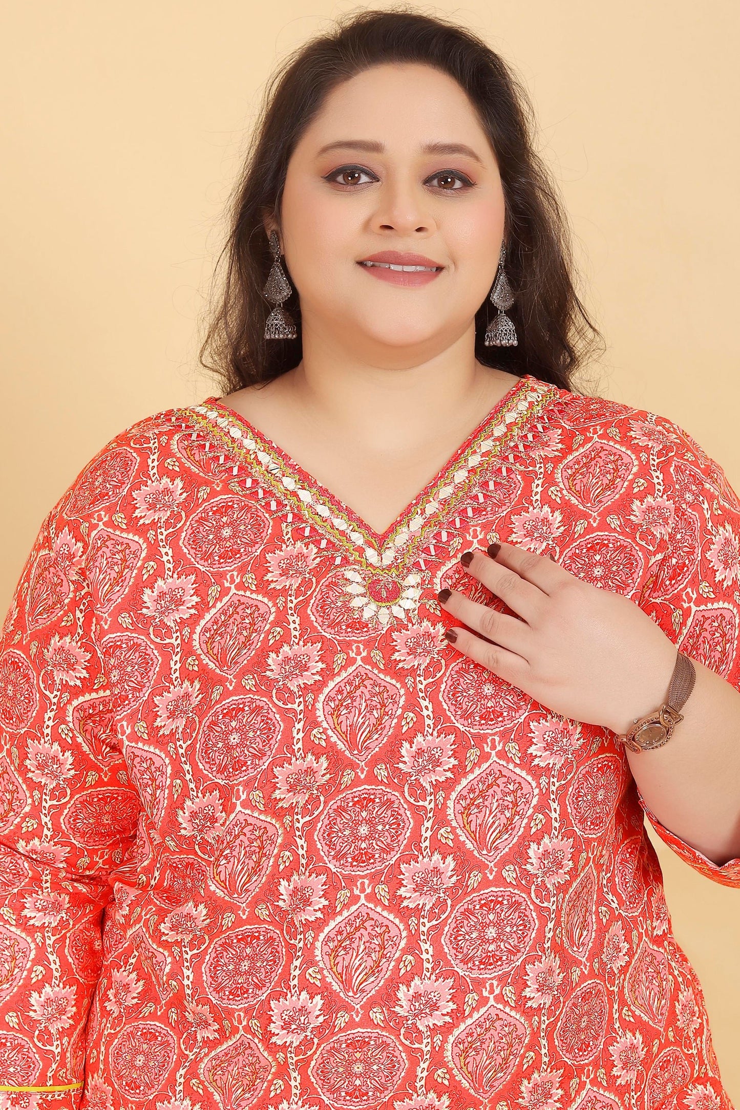 Coral Red Readymade Rayon Suit-SAR11762_3_SareeButa.com