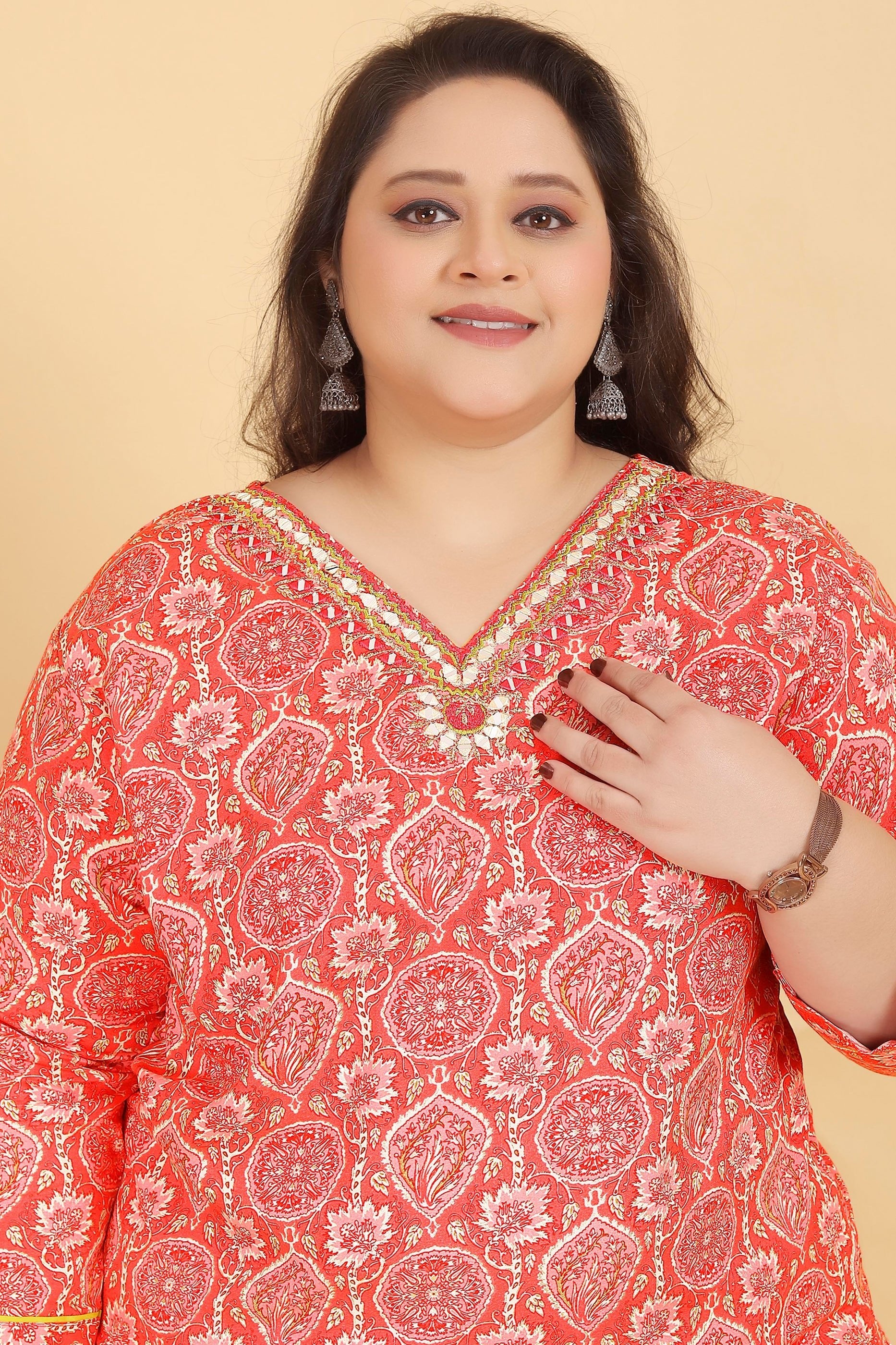 Coral Red Readymade Rayon Suit-SAR11762_3_SareeButa.com