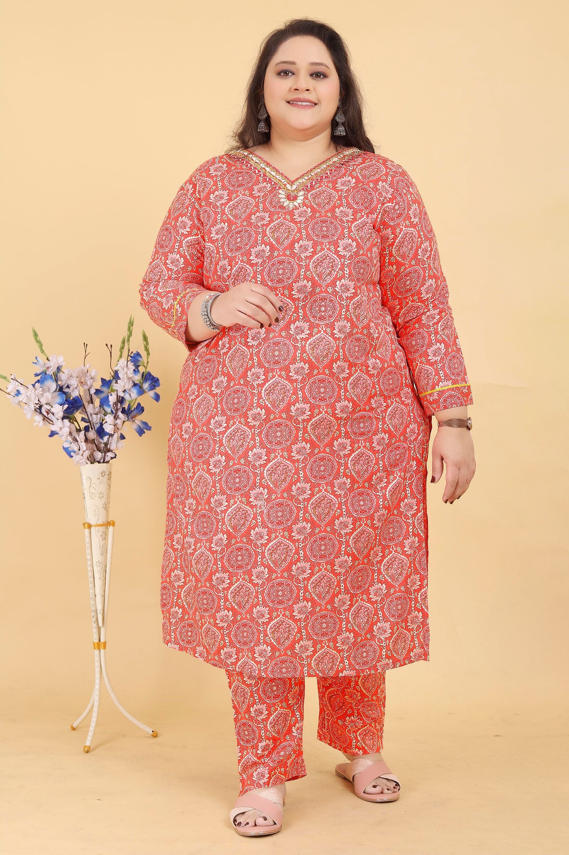 Coral Red Readymade Rayon Suit-SAR11762_4_SareeButa.com