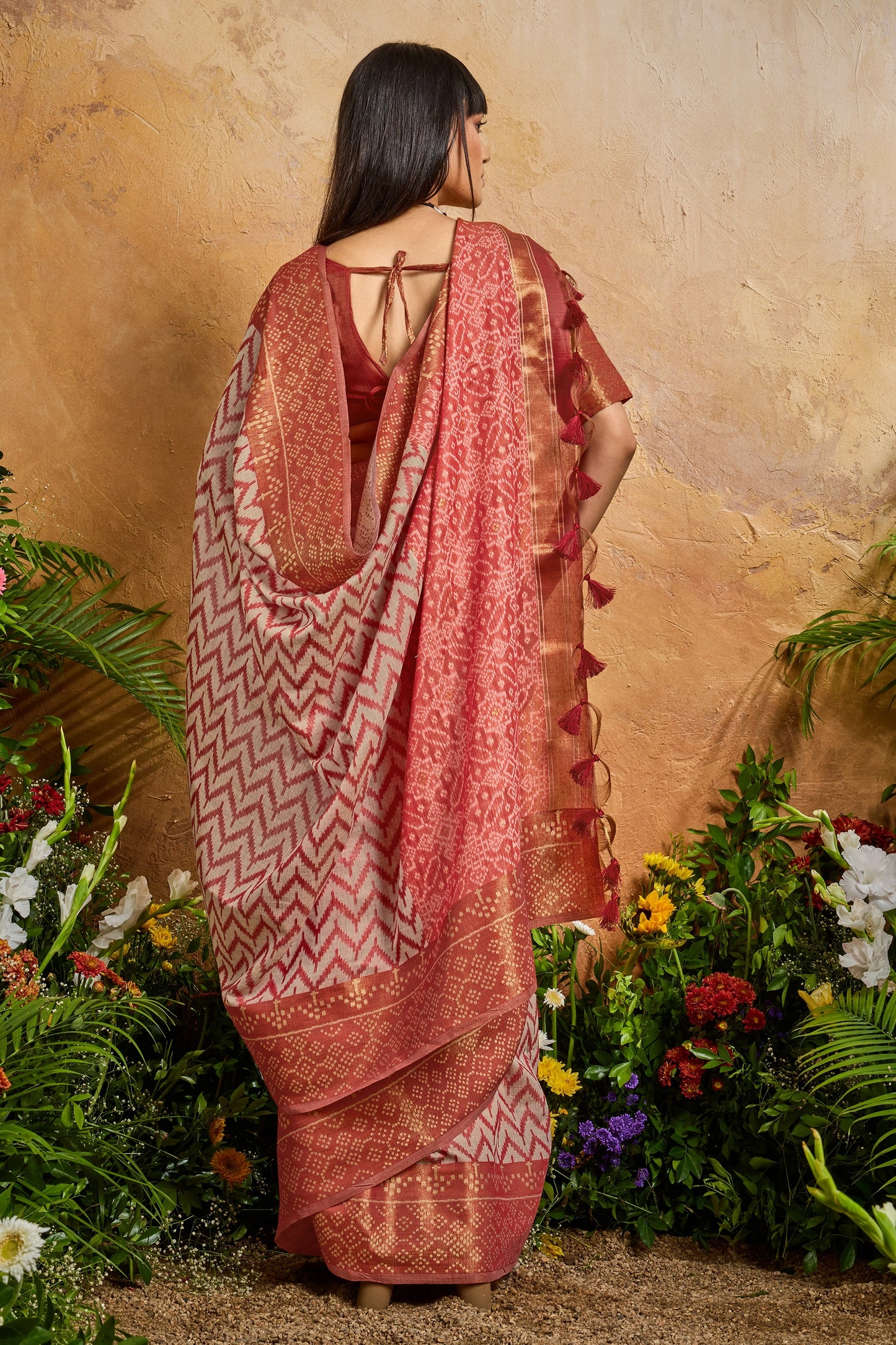 Coral Red Woven Viscose Cotton Saree-SAR12326_3_SareeButa.com
