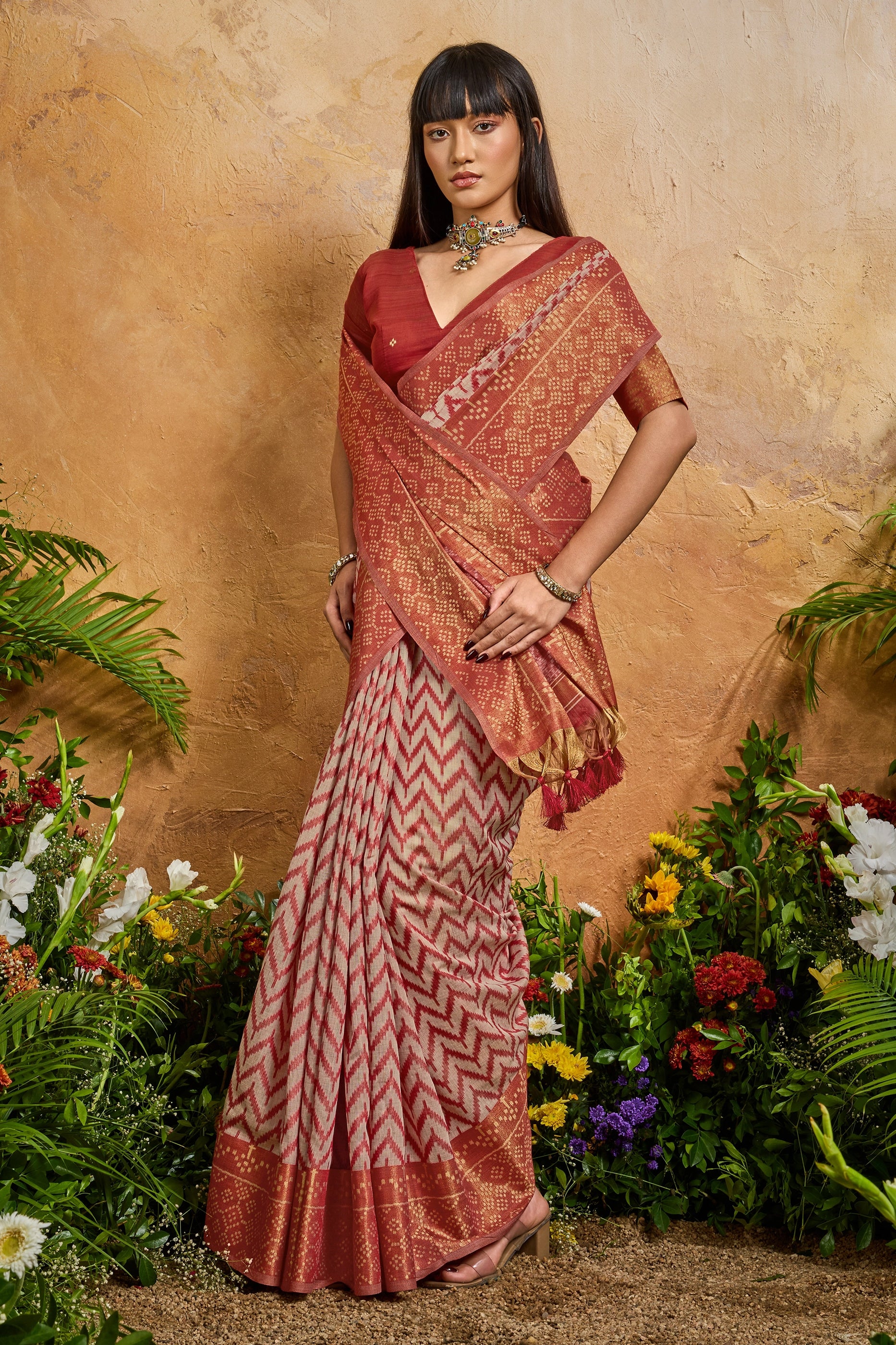 Coral Red Woven Viscose Cotton Saree-SAR12326_4_SareeButa.com