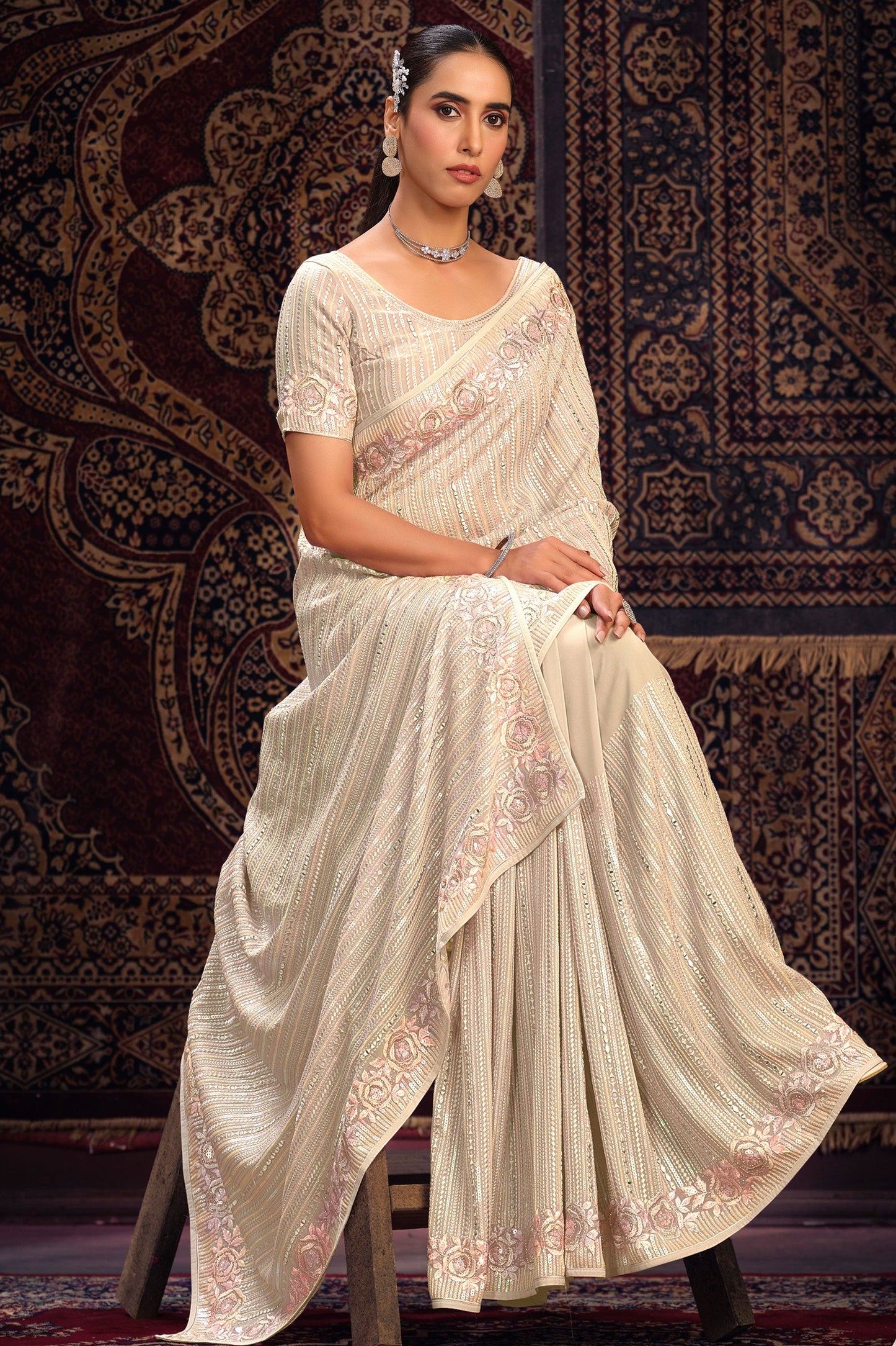 cream-georgette-sequin-saree-zb131781_3_SareeButa.com