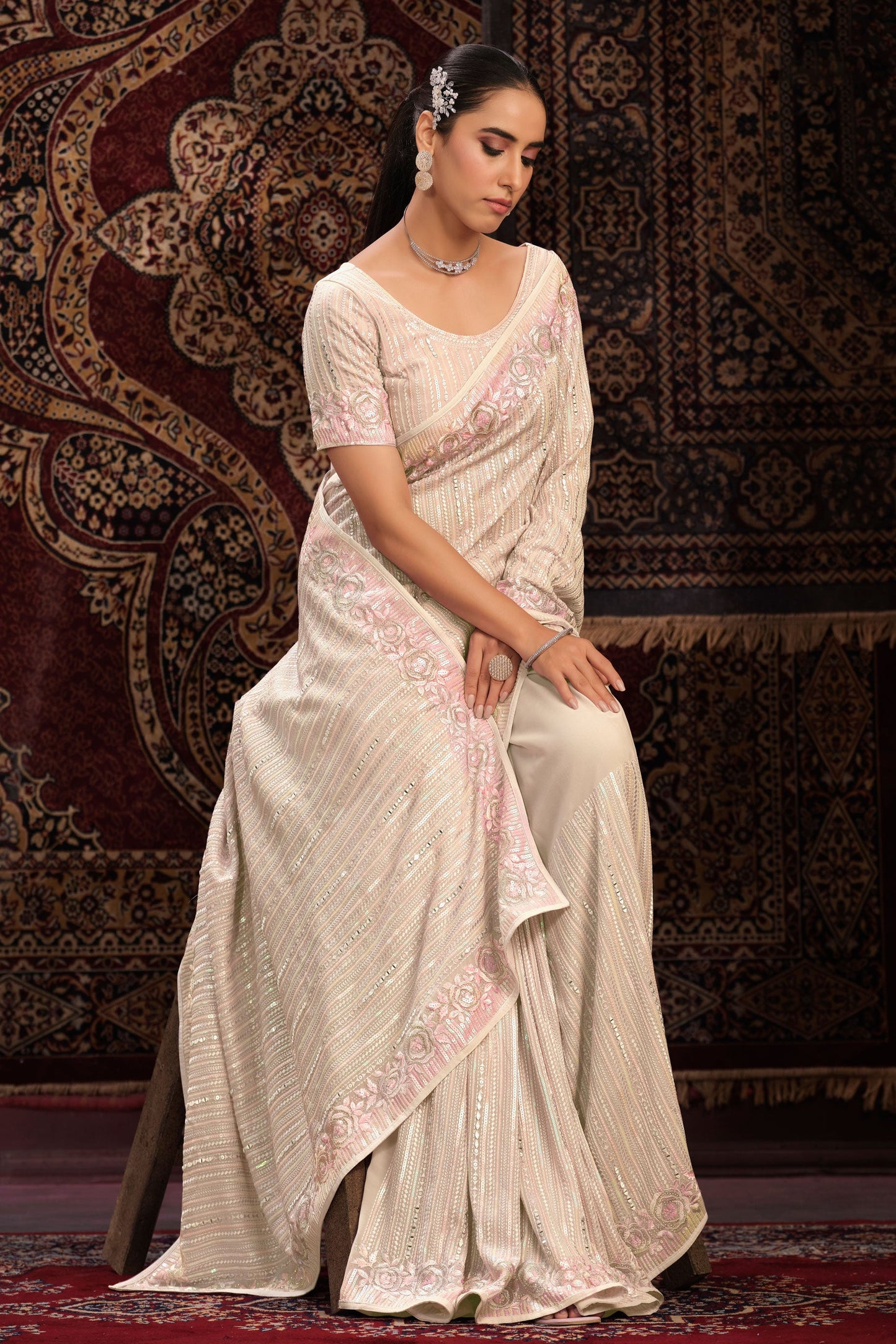 cream-georgette-sequin-saree-zb131781_4_SareeButa.com