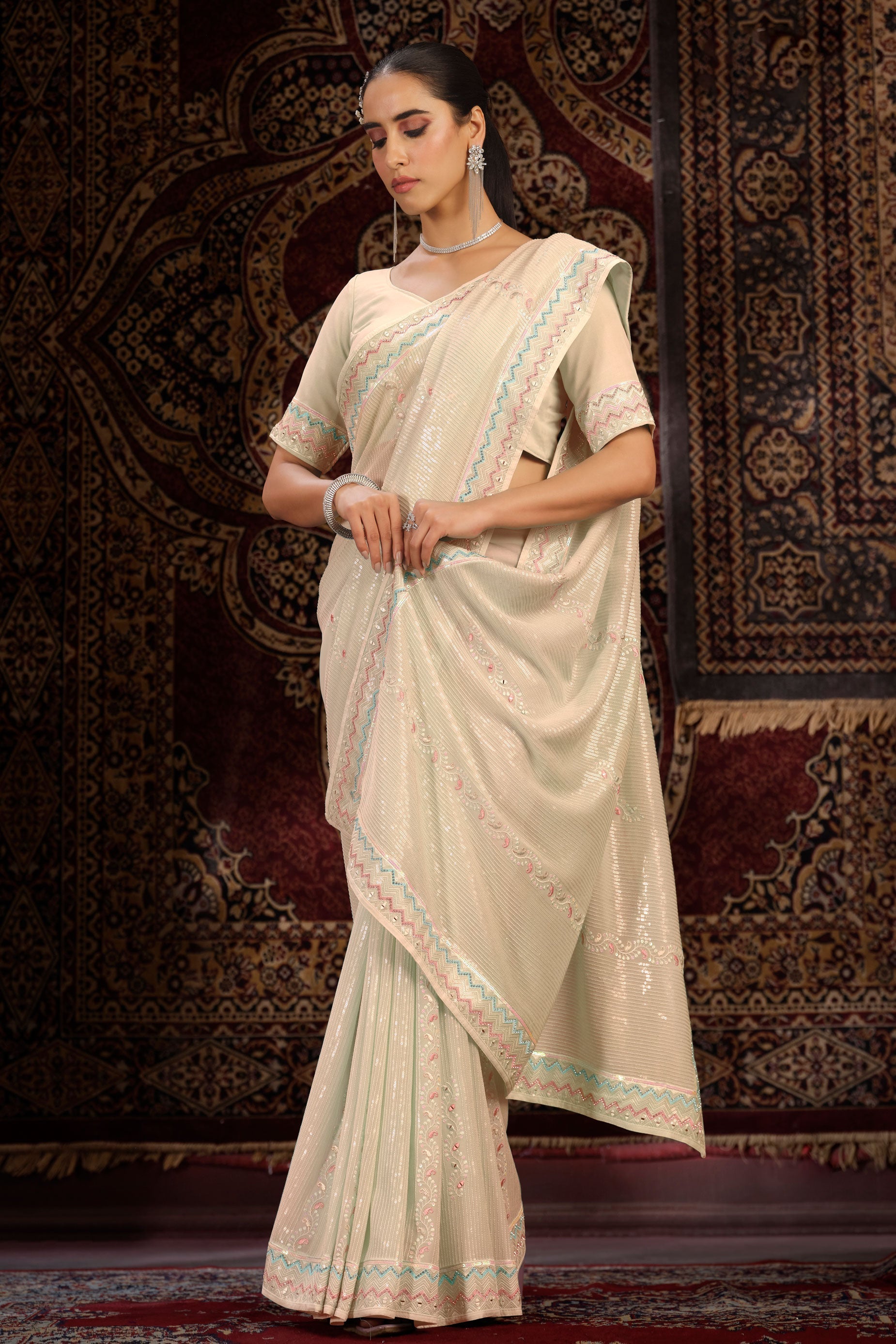 cream-georgette-sequin-saree-zb131782_3_SareeButa.com