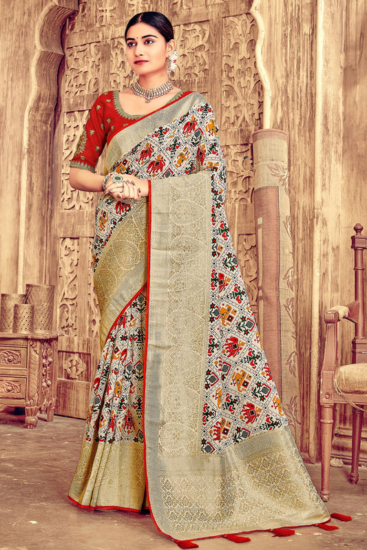 Cream Patola Silk Saree-ZB131947_1