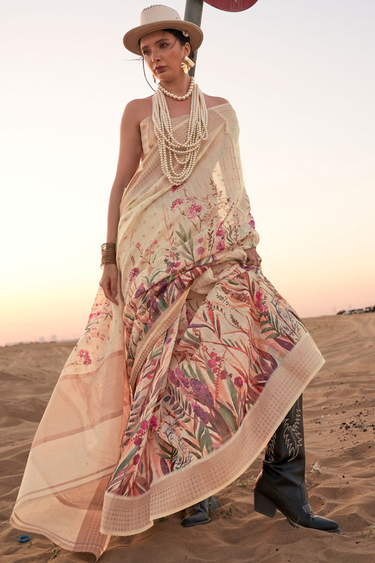 cream-printed-linen-saree-zb131738_1_SareeButa.com