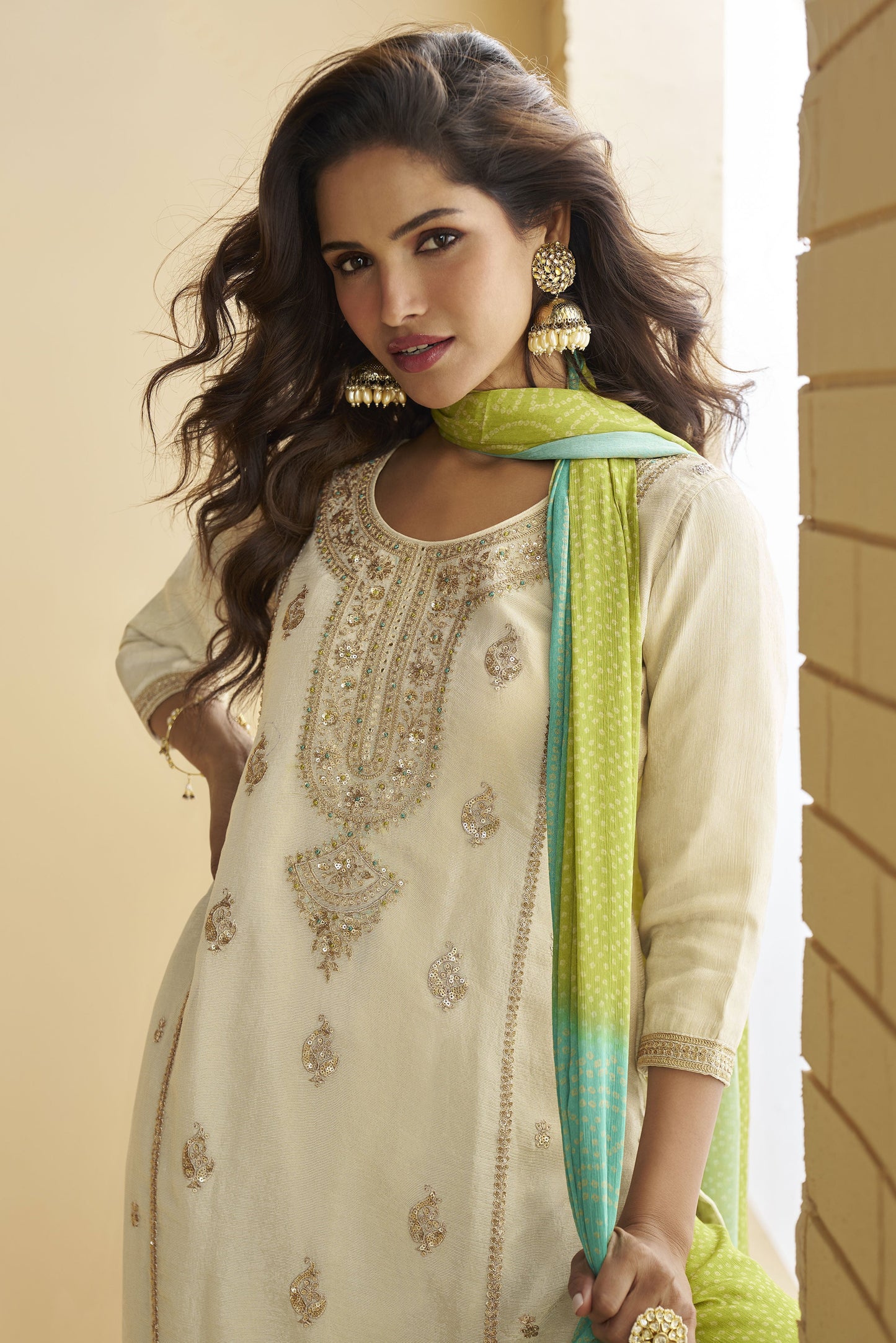 Cream Readymade Chinon Silk Sharara Suit-SS815_3_SareeButa.com
