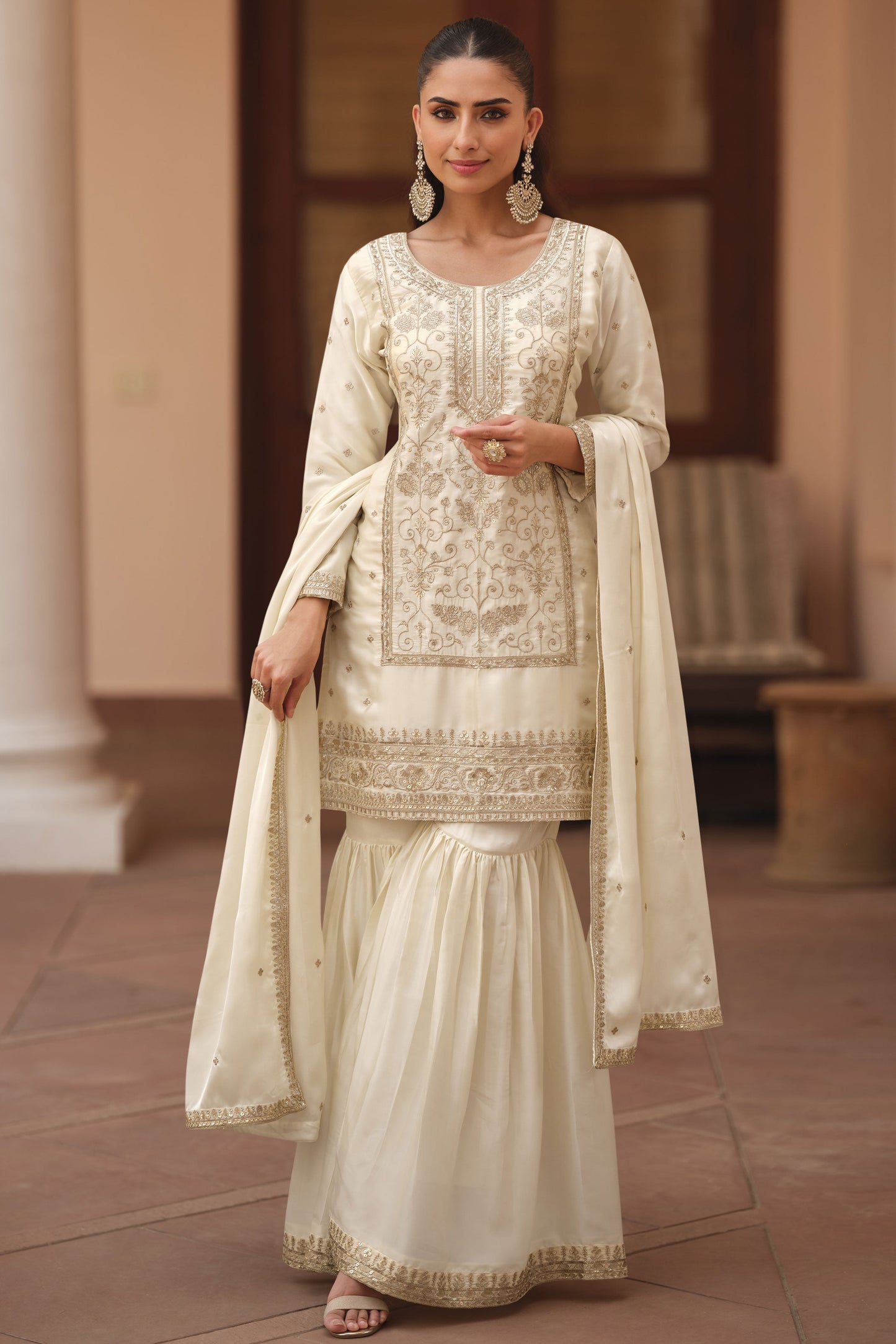 Cream Readymade Satin Silk Sharara Suit-SS844_1_SareeButa.com