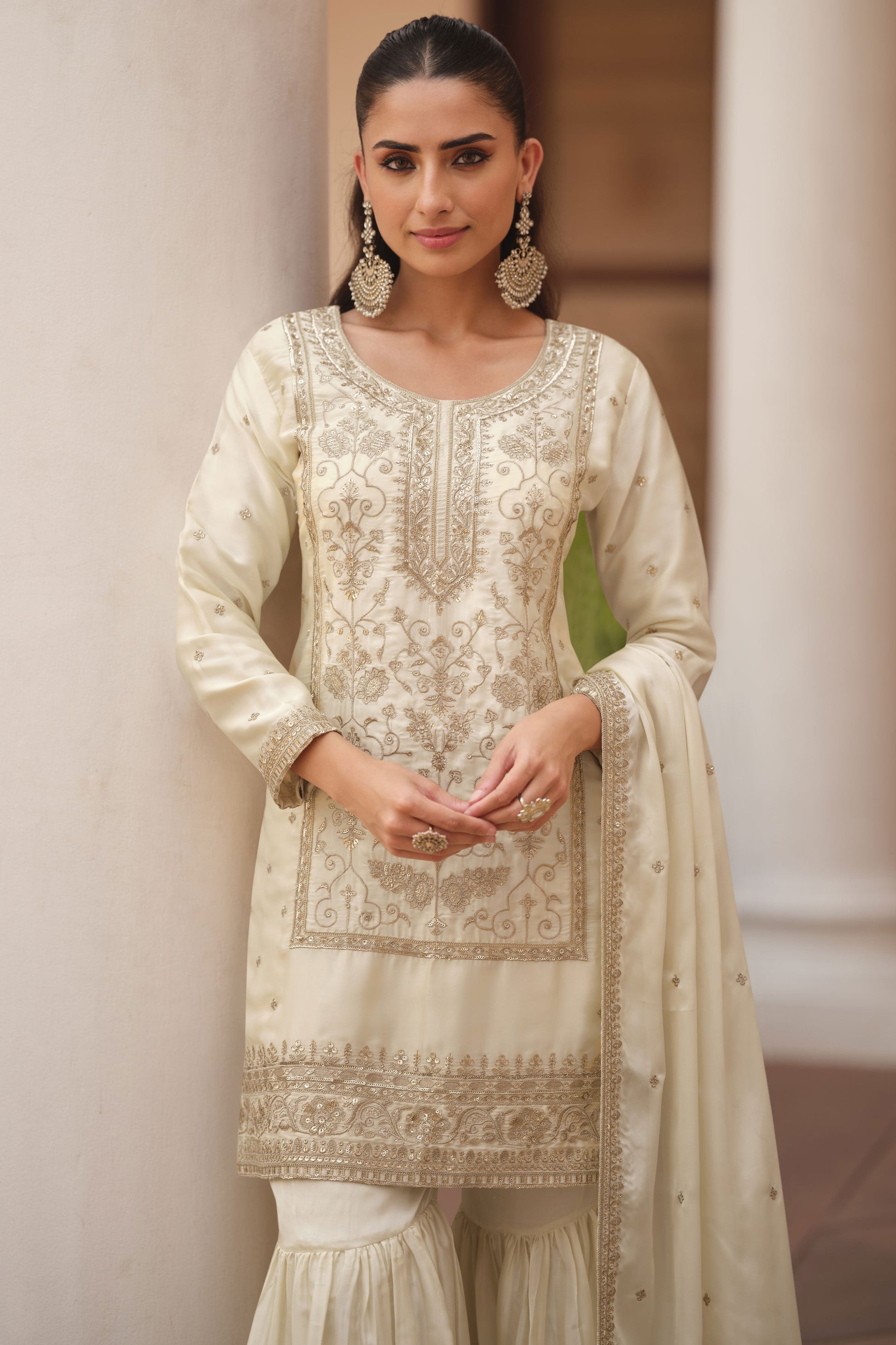 Cream Readymade Satin Silk Sharara Suit-SS844_2_SareeButa.com