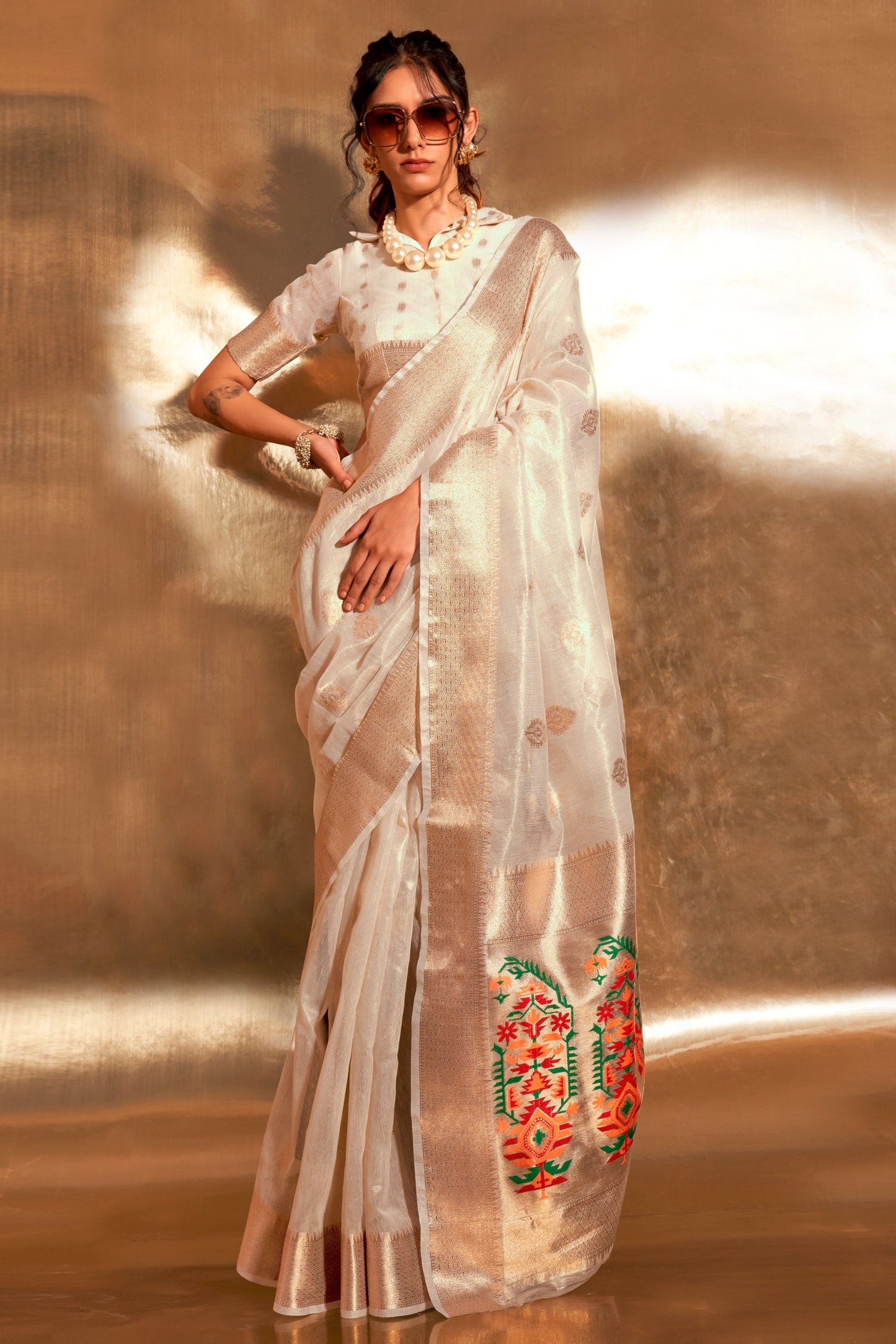 Cream Tissue Paithani Saree-ZB140539_1