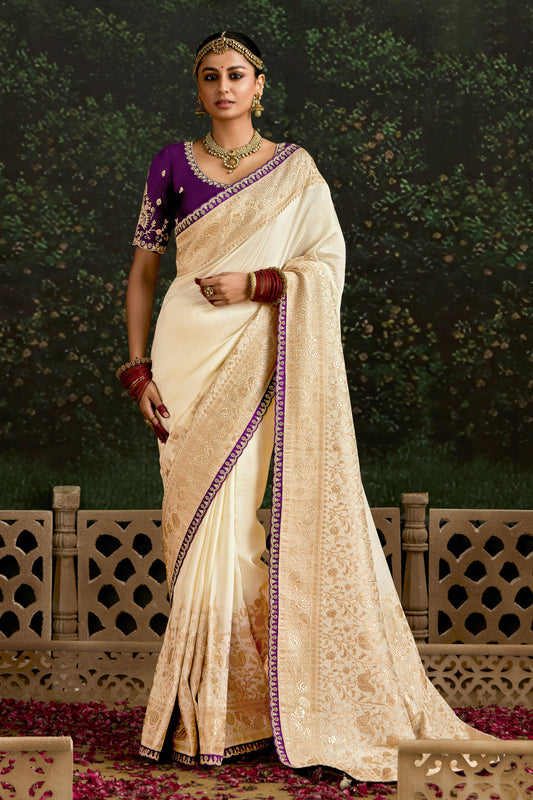 Cream Woven Organza Silk Saree-ZB133215_1_SareeButa.com