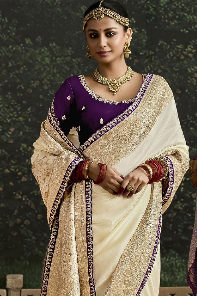 Cream Woven Organza Silk Saree-ZB133215_3_SareeButa.com