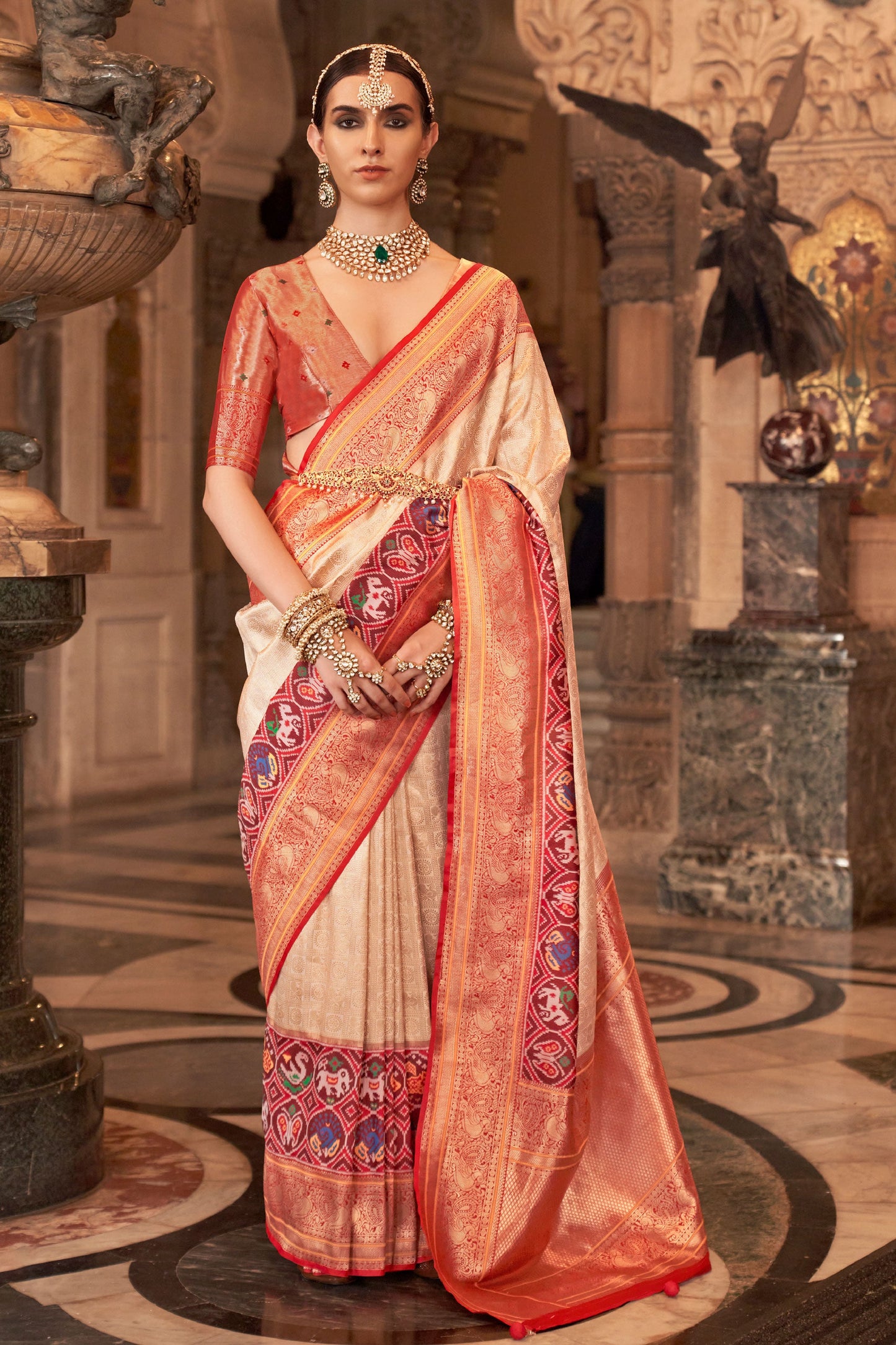 Cream Woven Patola Silk Saree-ZB130852_1