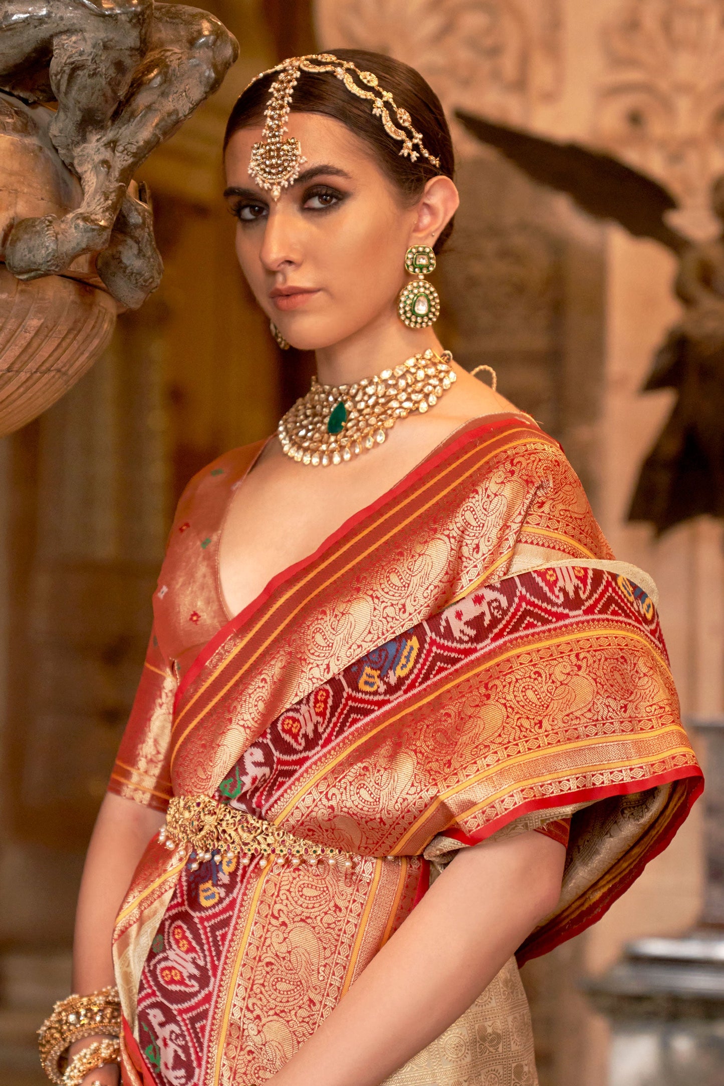 Cream Woven Patola Silk Saree-ZB130852_2