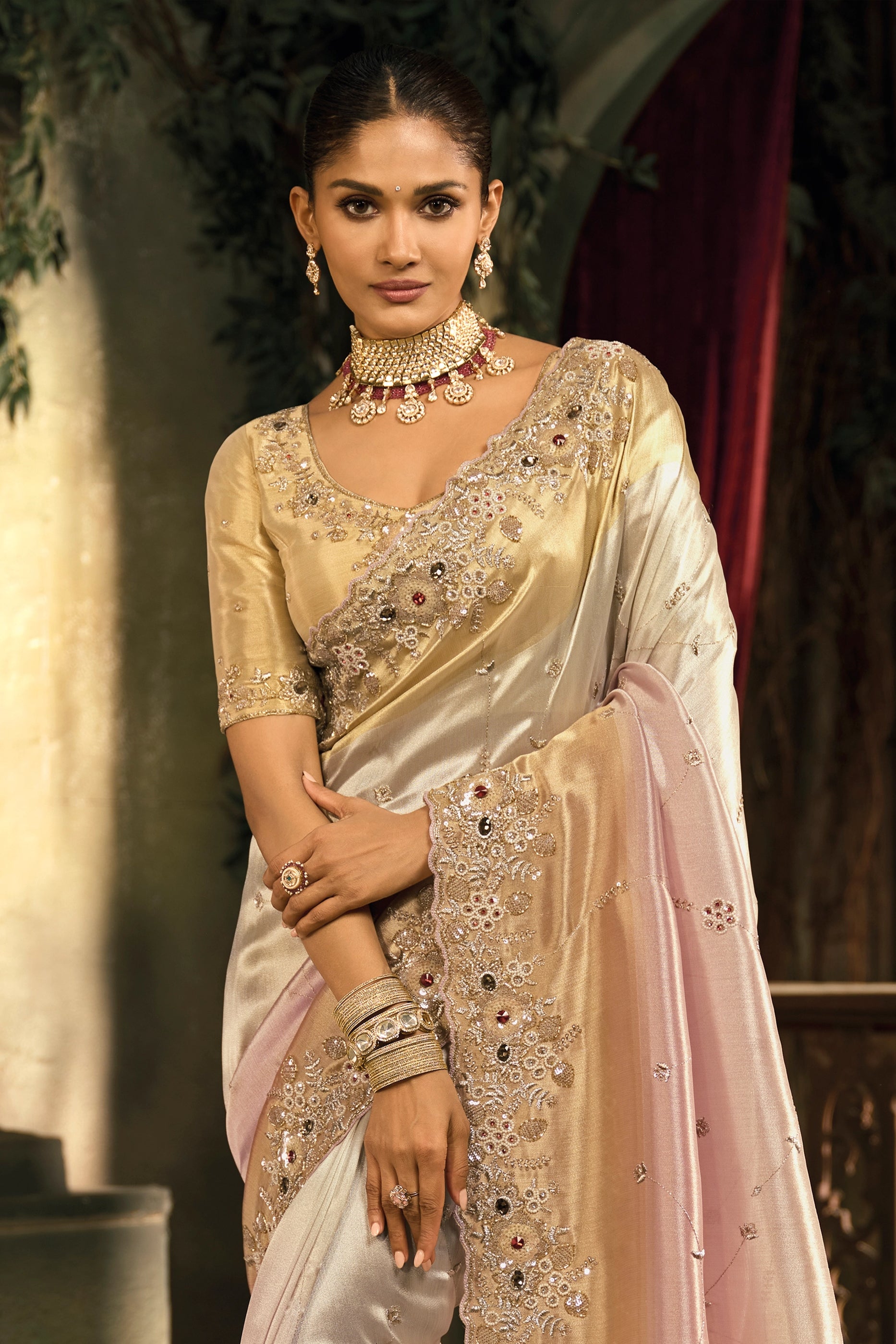 Cream And Pink Embroidered Silk Saree-SAR12038_3_SareeButa.com