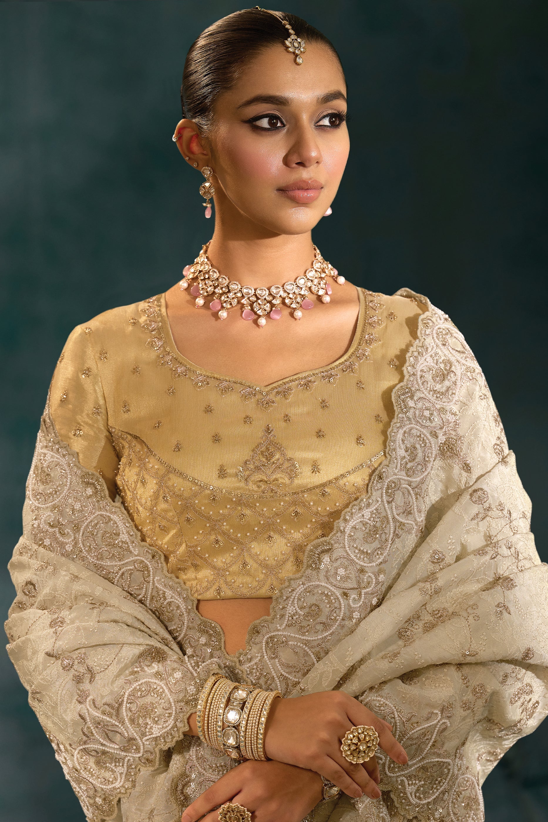 Cream Embroidered Banarasi Silk Saree-SAR10400_2_SareeButa.com