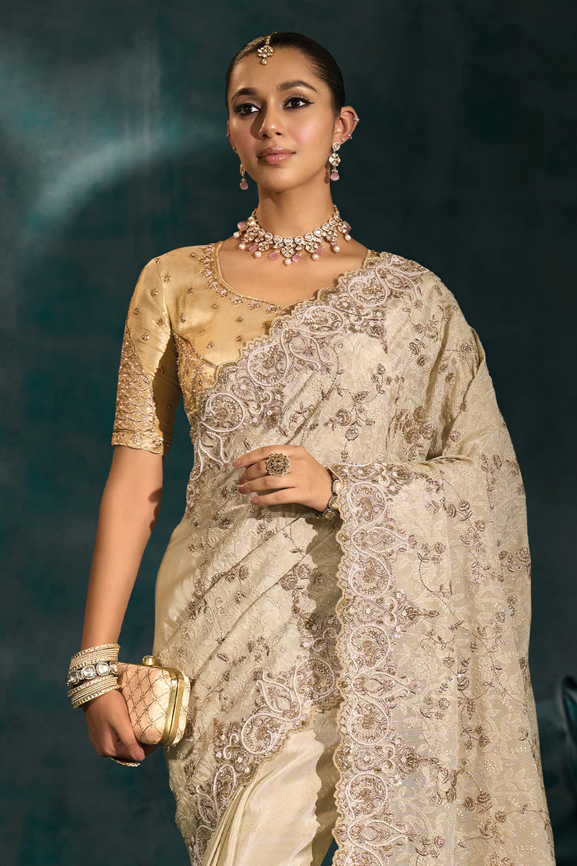 Cream Embroidered Banarasi Silk Saree-SAR10400_5_SareeButa.com