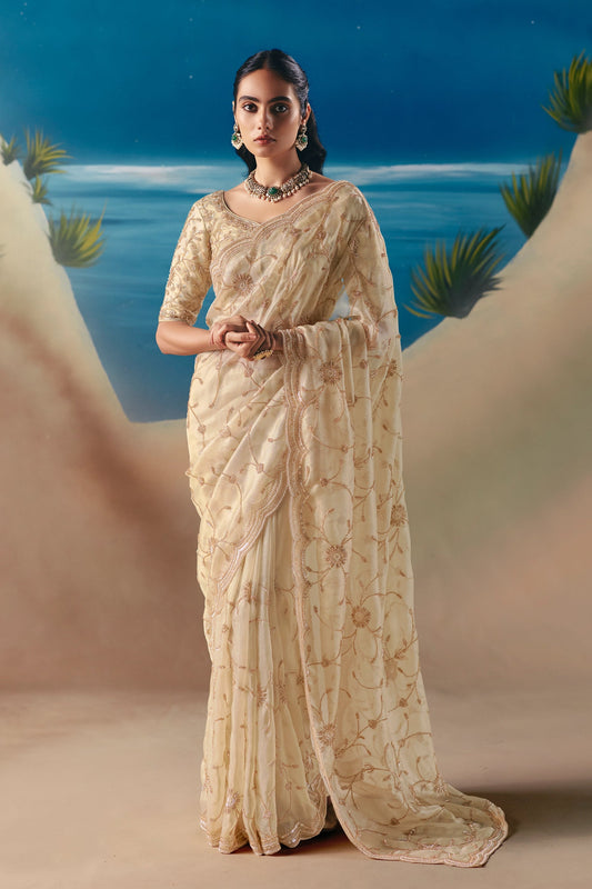 Cream Embroidered Satin Organza Saree-SAR11043_1_SareeButa.com