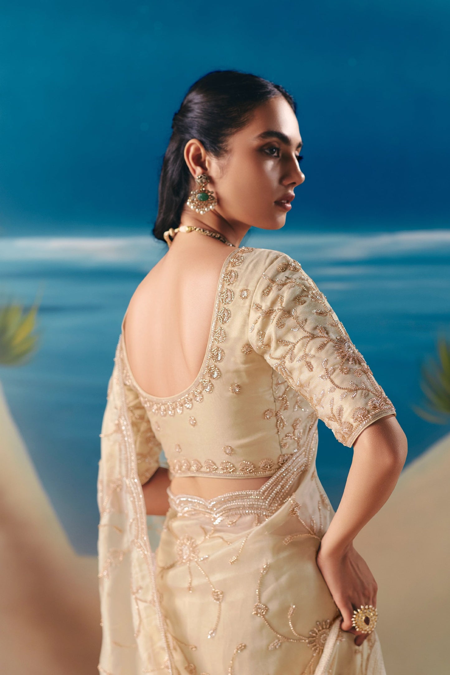 Cream Embroidered Satin Organza Saree-SAR11043_4_SareeButa.com