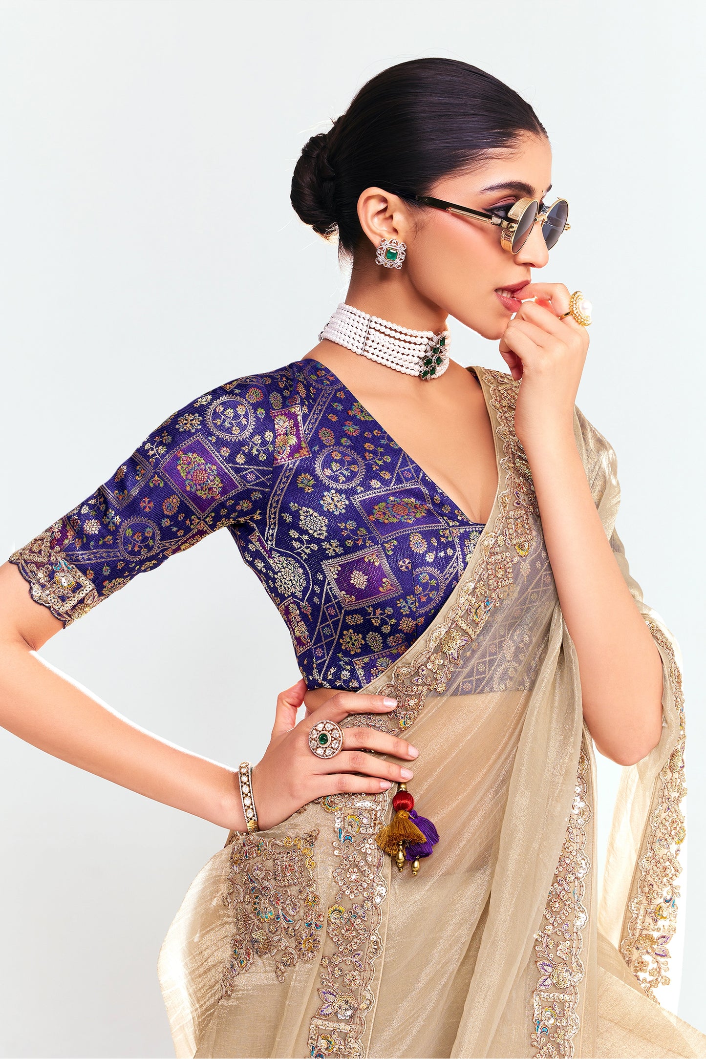 Cream Embroidered Satin Organza Saree-SAR12243_2_SareeButa.com