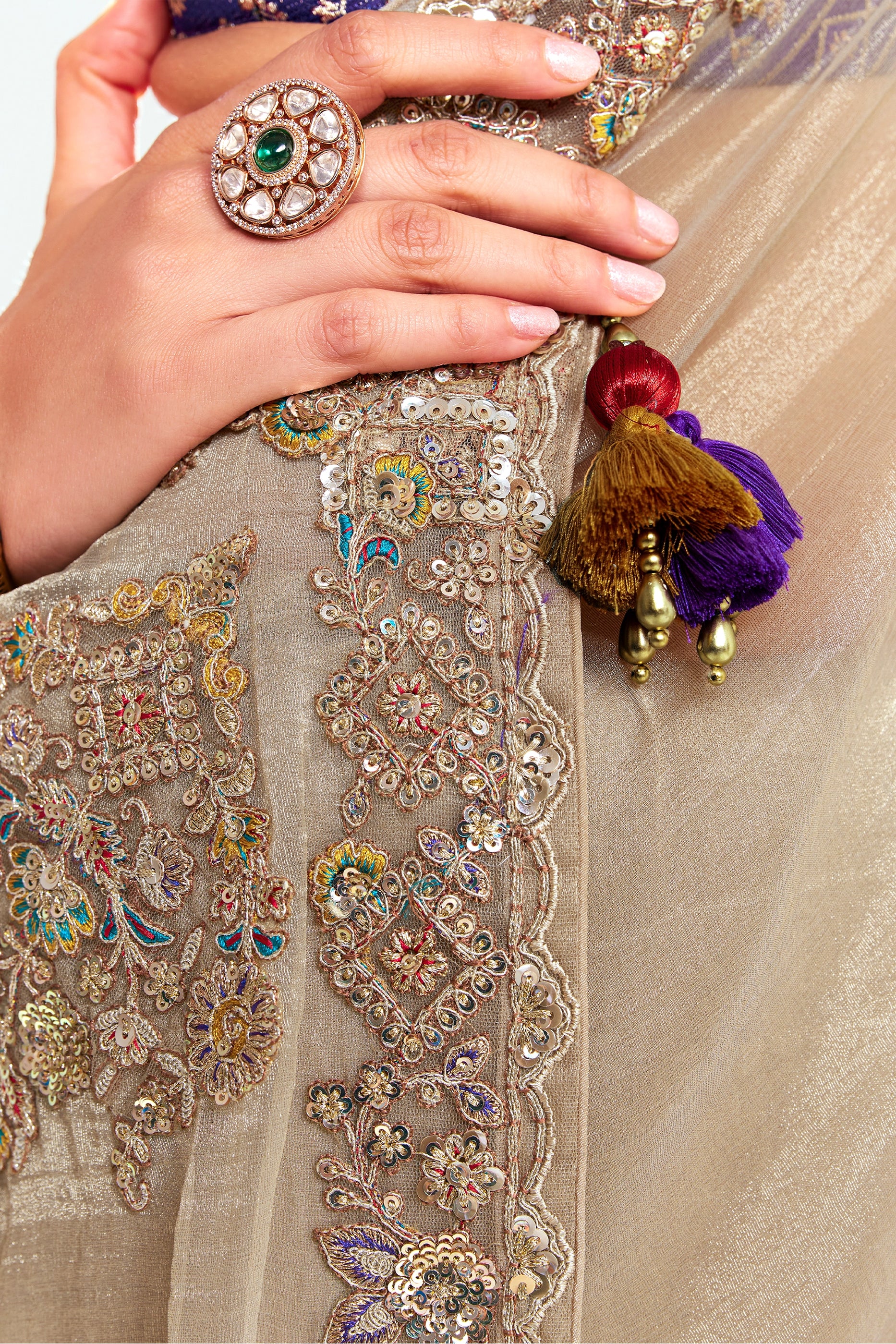 Cream Embroidered Satin Organza Saree-SAR12243_3_SareeButa.com