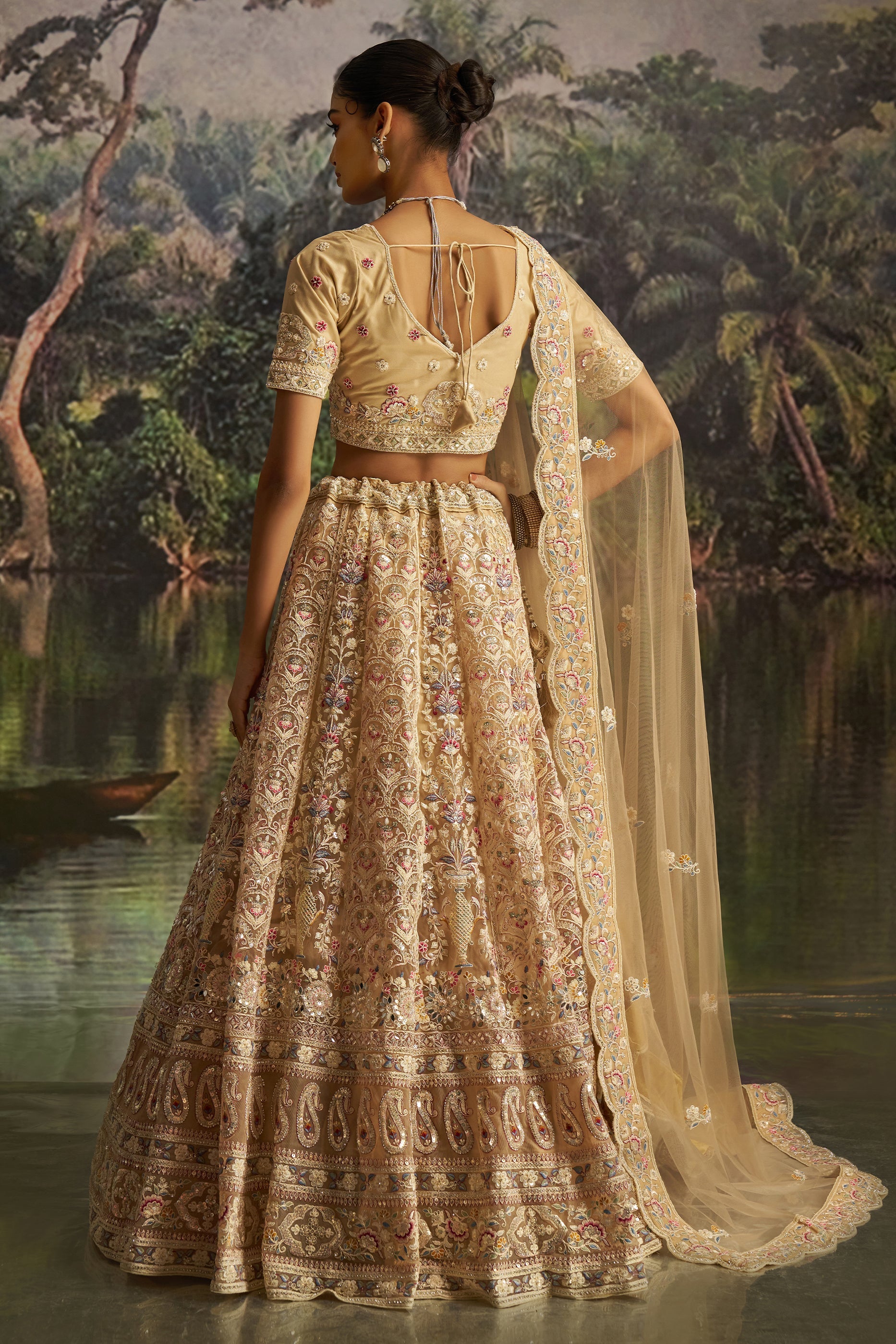 Cream Embroidered Sequinced Semi-Stitched Lehenga-SAR10354_5_SareeButa.com