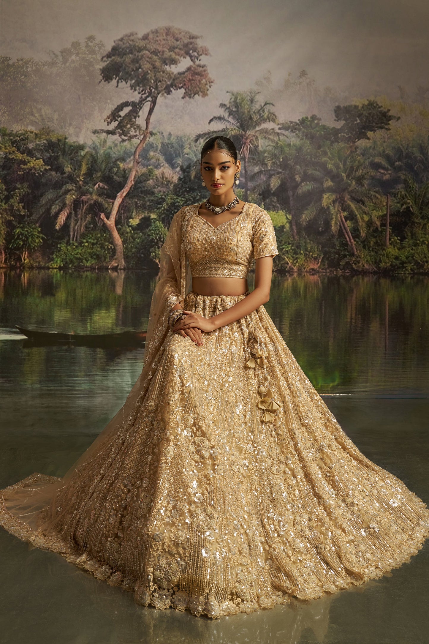 Cream Embroidered Sequinced Semi-Stitched Lehenga-SAR10356_3_SareeButa.com