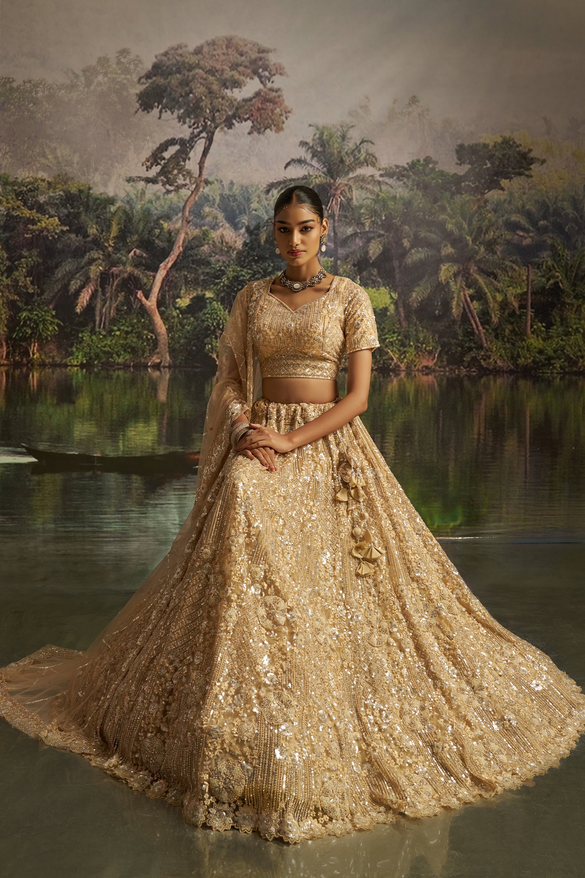 Cream Embroidered Sequinced Semi-Stitched Lehenga-SAR10356_3_SareeButa.com