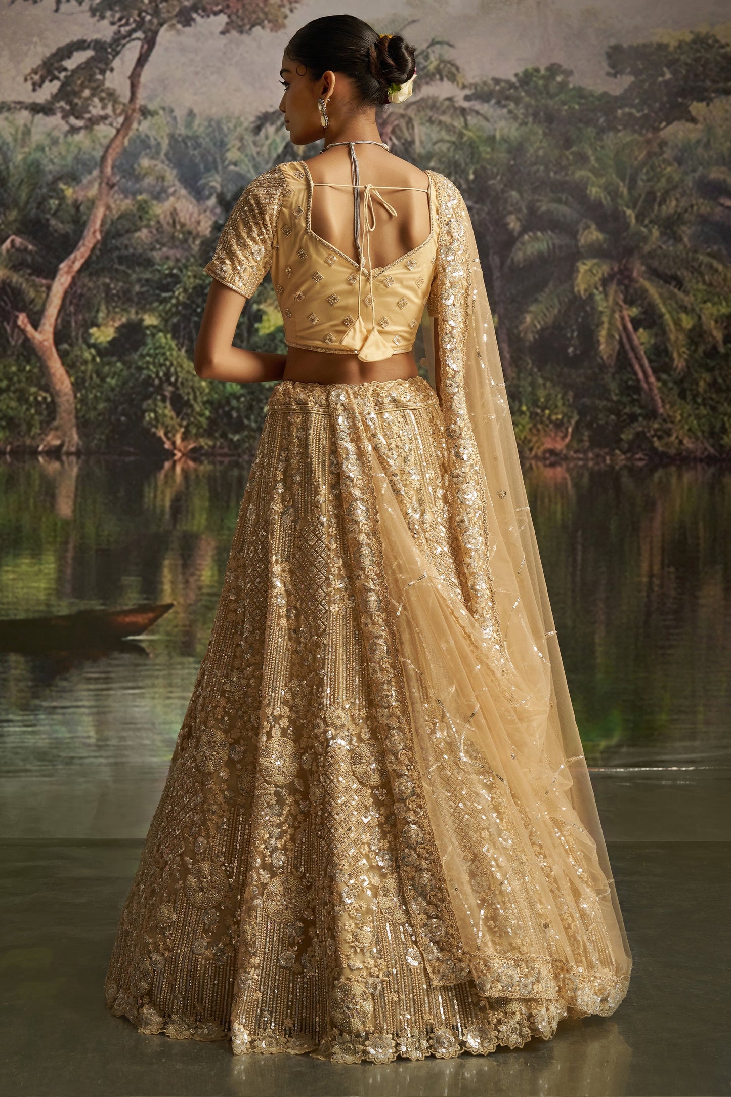Cream Embroidered Sequinced Semi-Stitched Lehenga-SAR10356_5_SareeButa.com