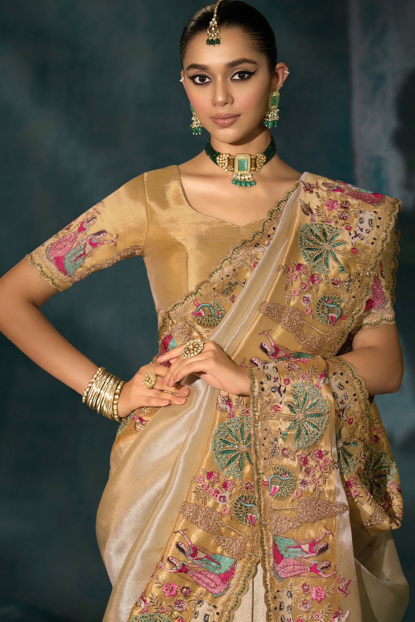 Cream Embroidered Silk Saree-SAR10392_2_SareeButa.com