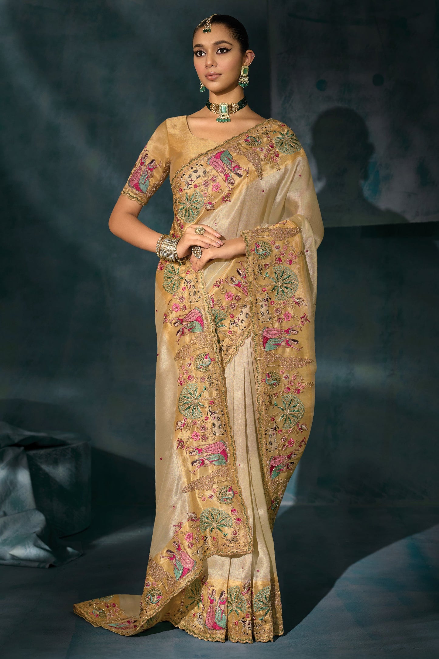 Cream Embroidered Silk Saree-SAR10392_4_SareeButa.com