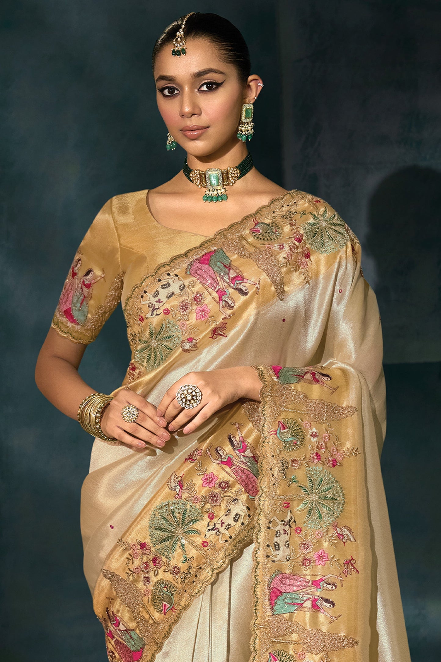 Cream Embroidered Silk Saree-SAR10392_5_SareeButa.com