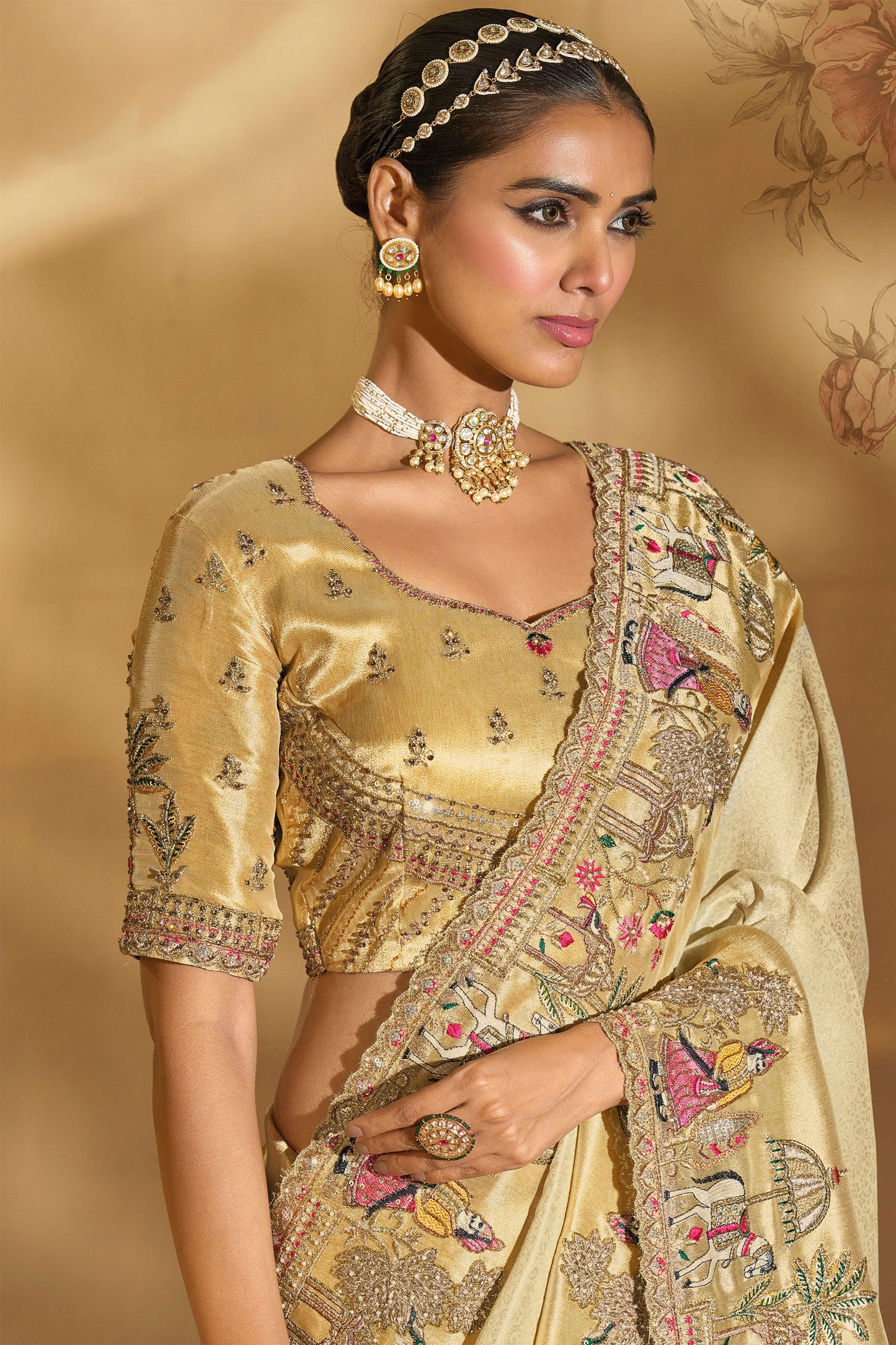 Cream Embroidered Woven Silk Saree-SAR10607_2_SareeButa.com