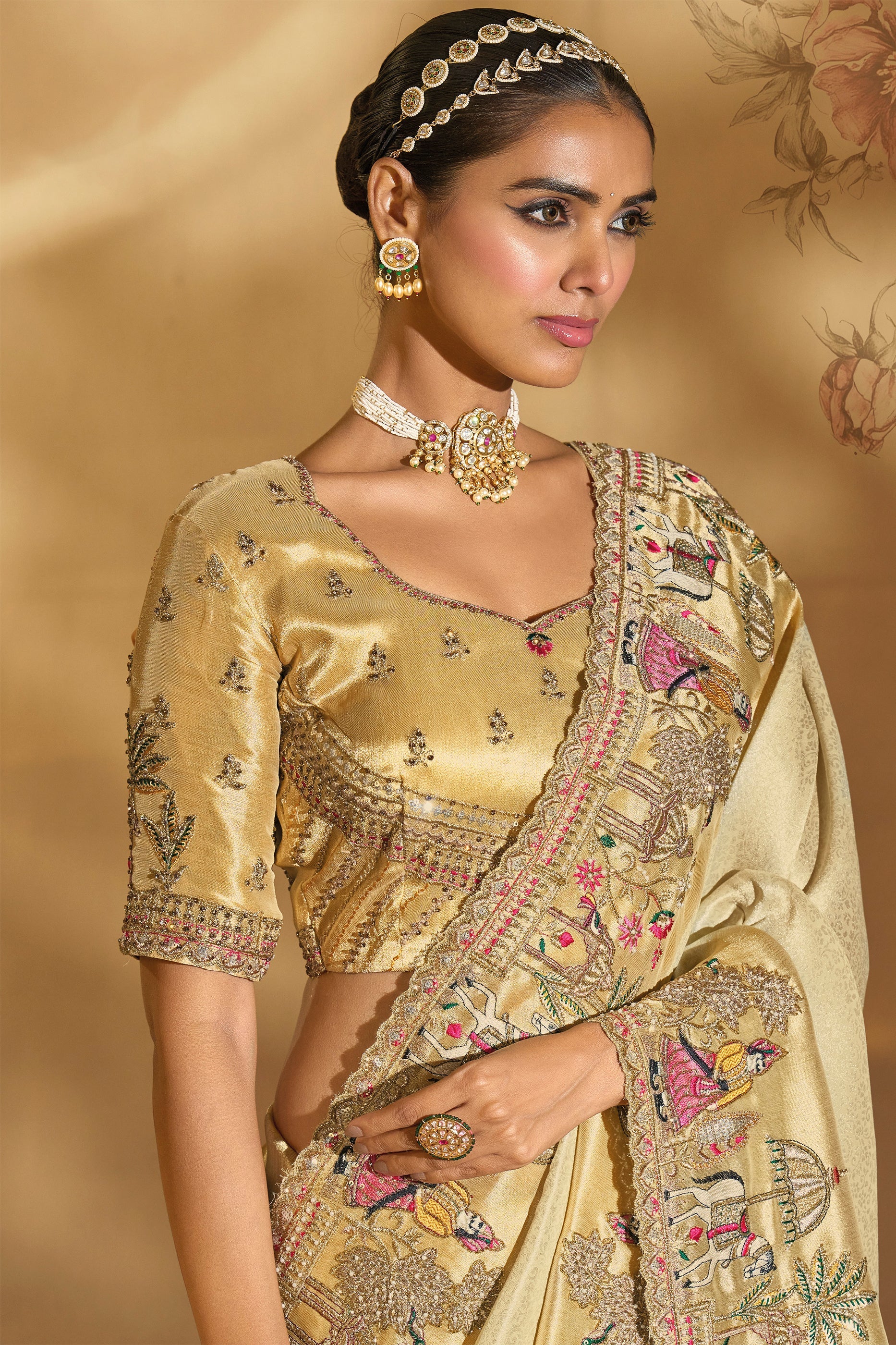 Cream Embroidered Woven Silk Saree-SAR10607_2_SareeButa.com