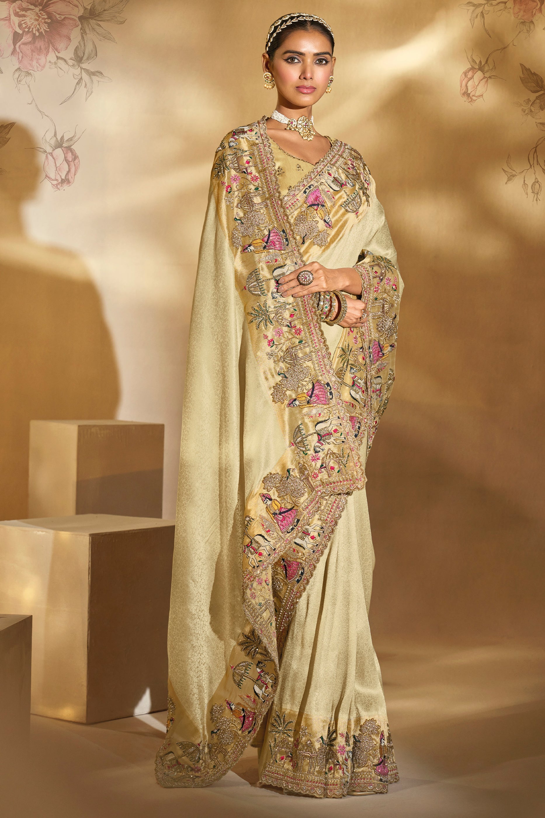 Cream Embroidered Woven Silk Saree-SAR10607_4_SareeButa.com