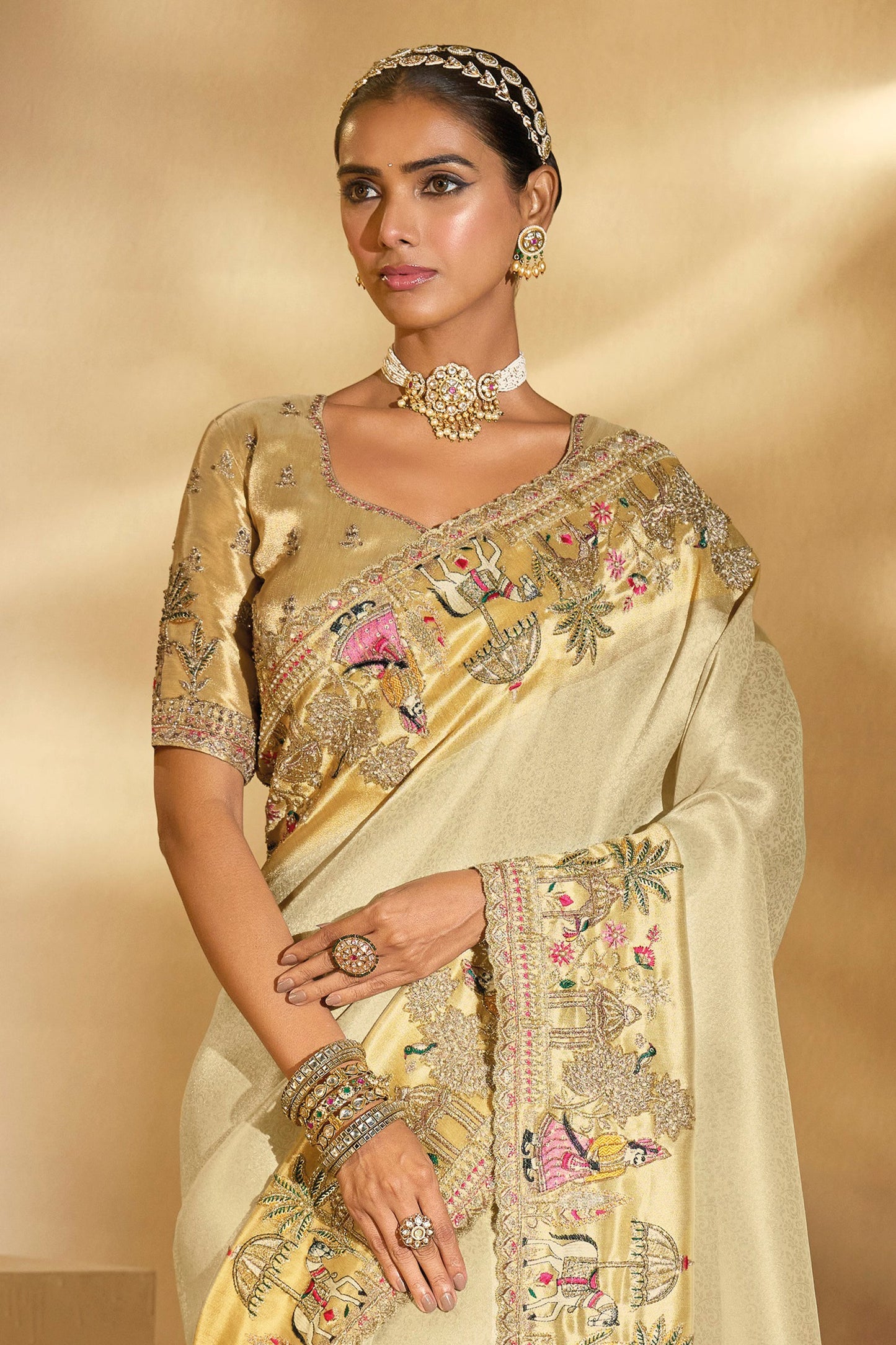 Cream Embroidered Woven Silk Saree-SAR10607_5_SareeButa.com