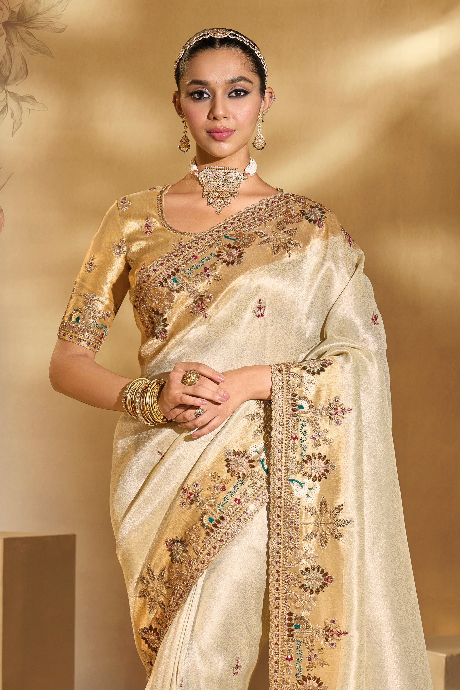 Cream Embroidered Woven Silk Saree-SAR10610_5_SareeButa.com
