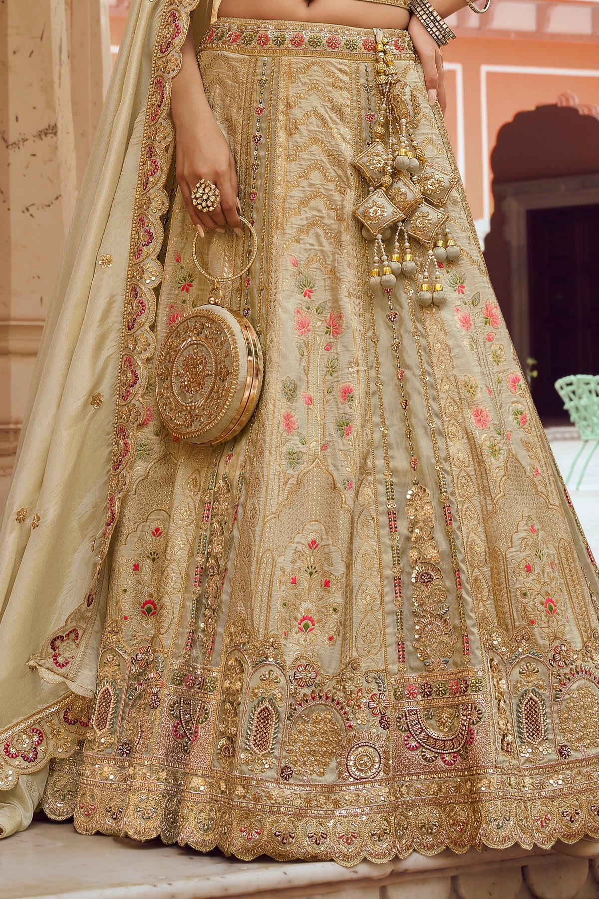 Cream Gold Heavy Work Banarasi Silk Lehenga-SAR13271_7_SareeButa.com