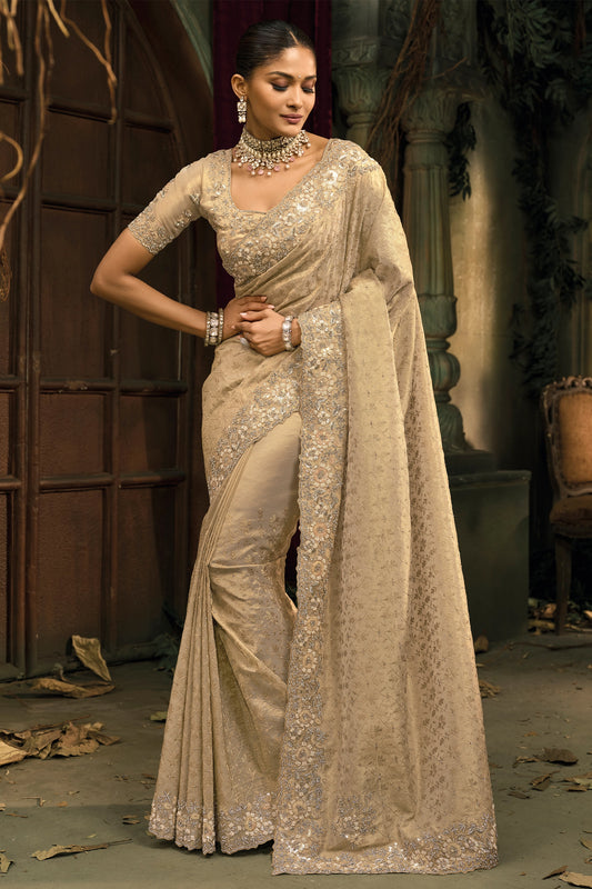Cream Lucknowi Kanjivaram Silk Saree-SAR12045_1_SareeButa.com