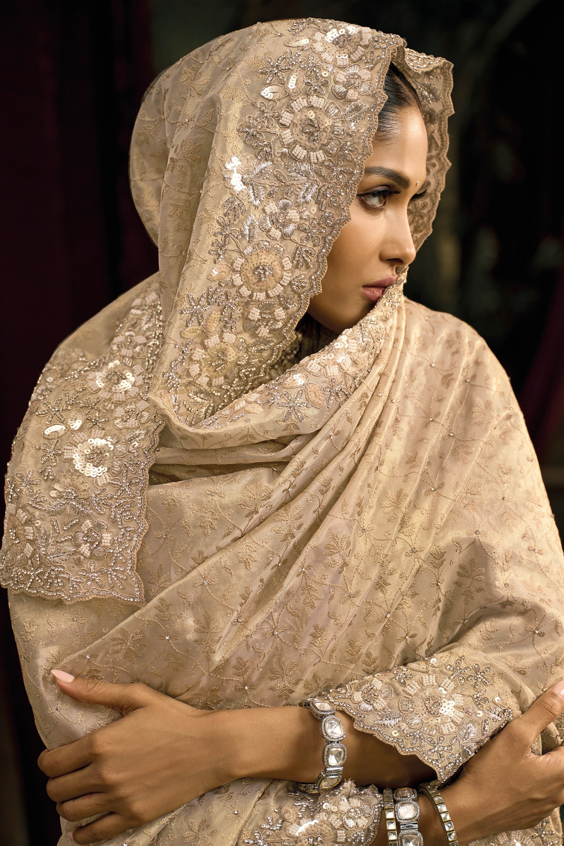 Cream Lucknowi Kanjivaram Silk Saree-SAR12045_2_SareeButa.com