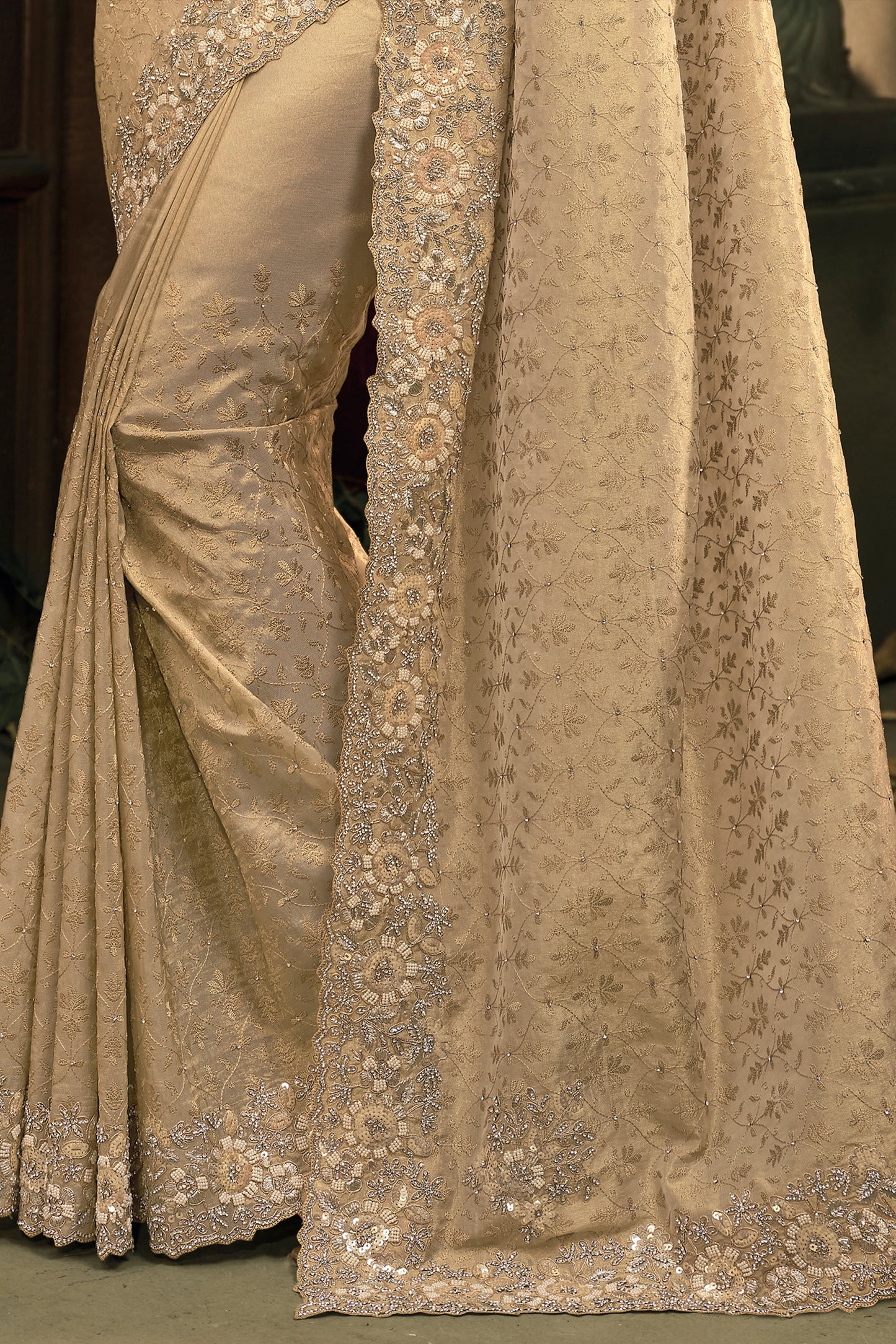 Cream Lucknowi Kanjivaram Silk Saree-SAR12045_5_SareeButa.com