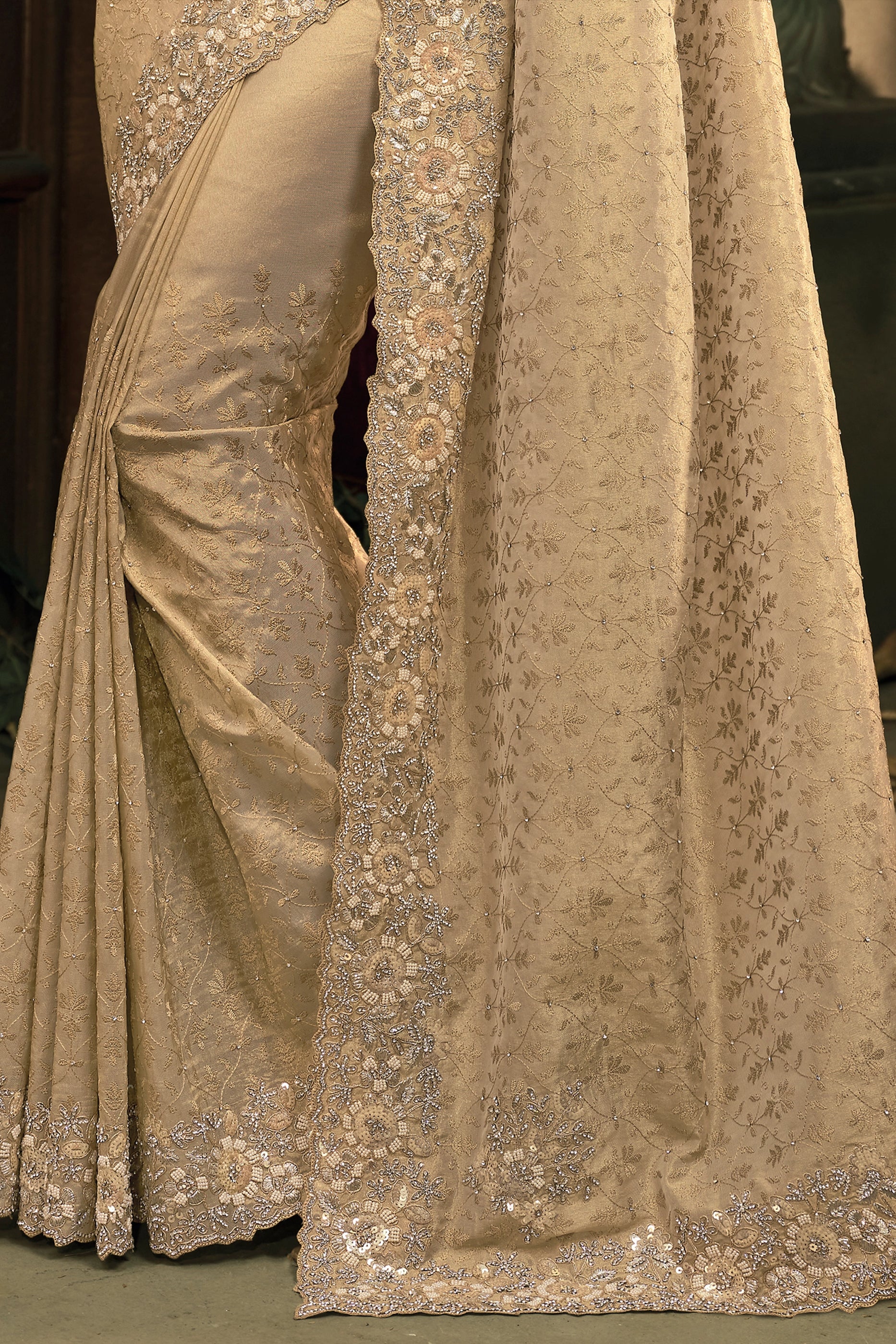 Cream Lucknowi Kanjivaram Silk Saree-SAR12045_5_SareeButa.com