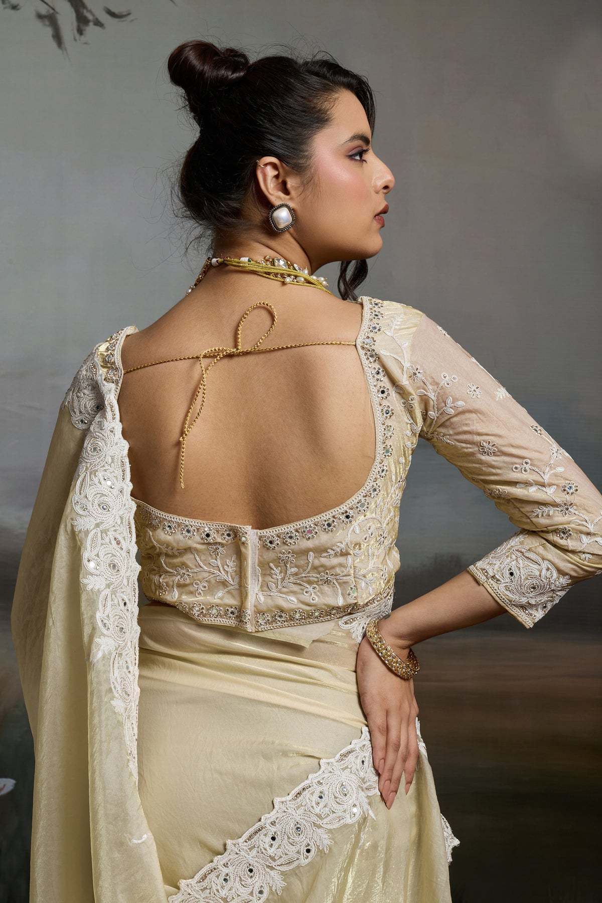 Cream Metallic Satin Velvet Saree-SAR12921_3_SareeButa.com